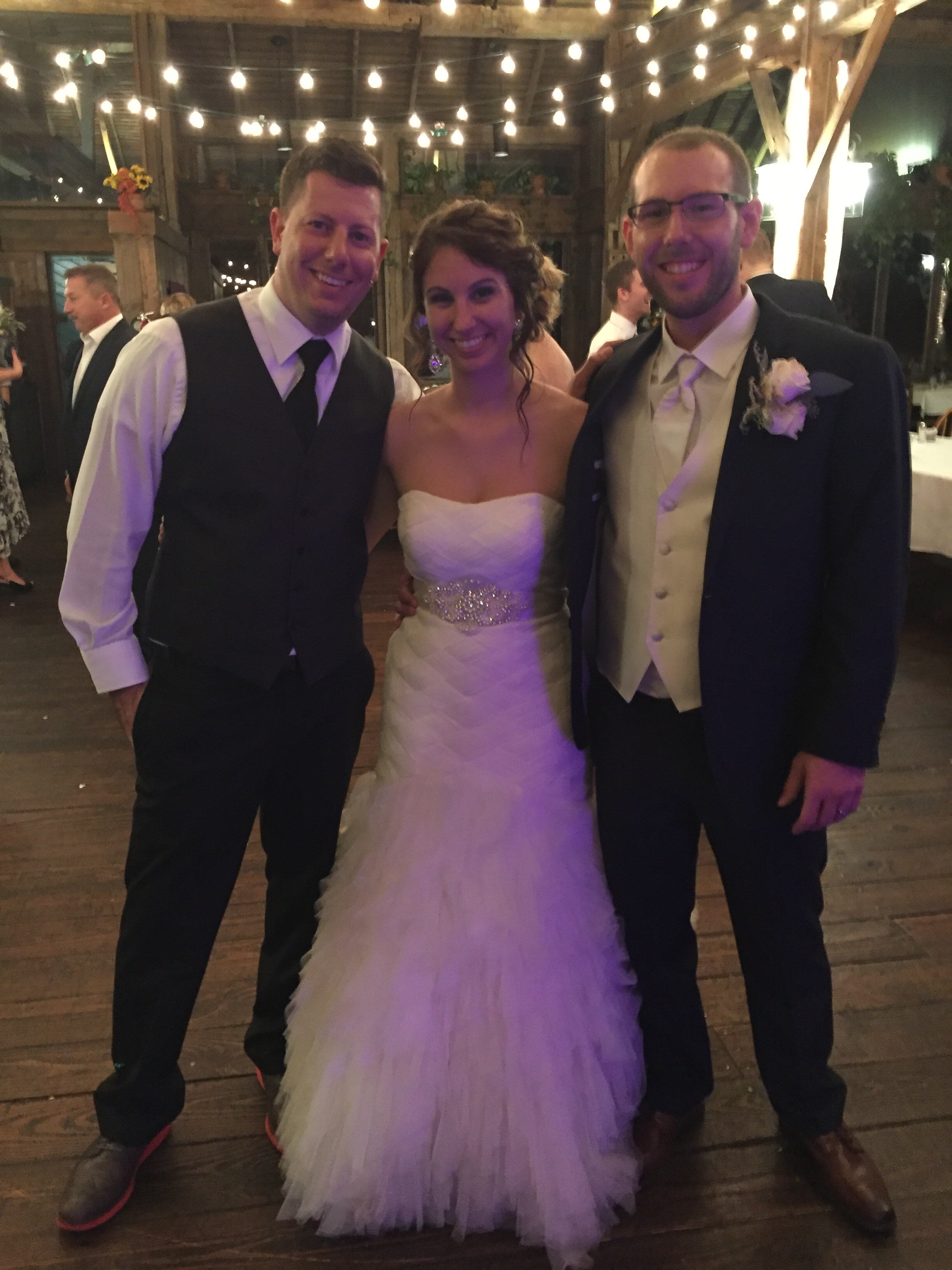 DJ Sticky Boots with bride &amp; groom at Barns at Nappanee