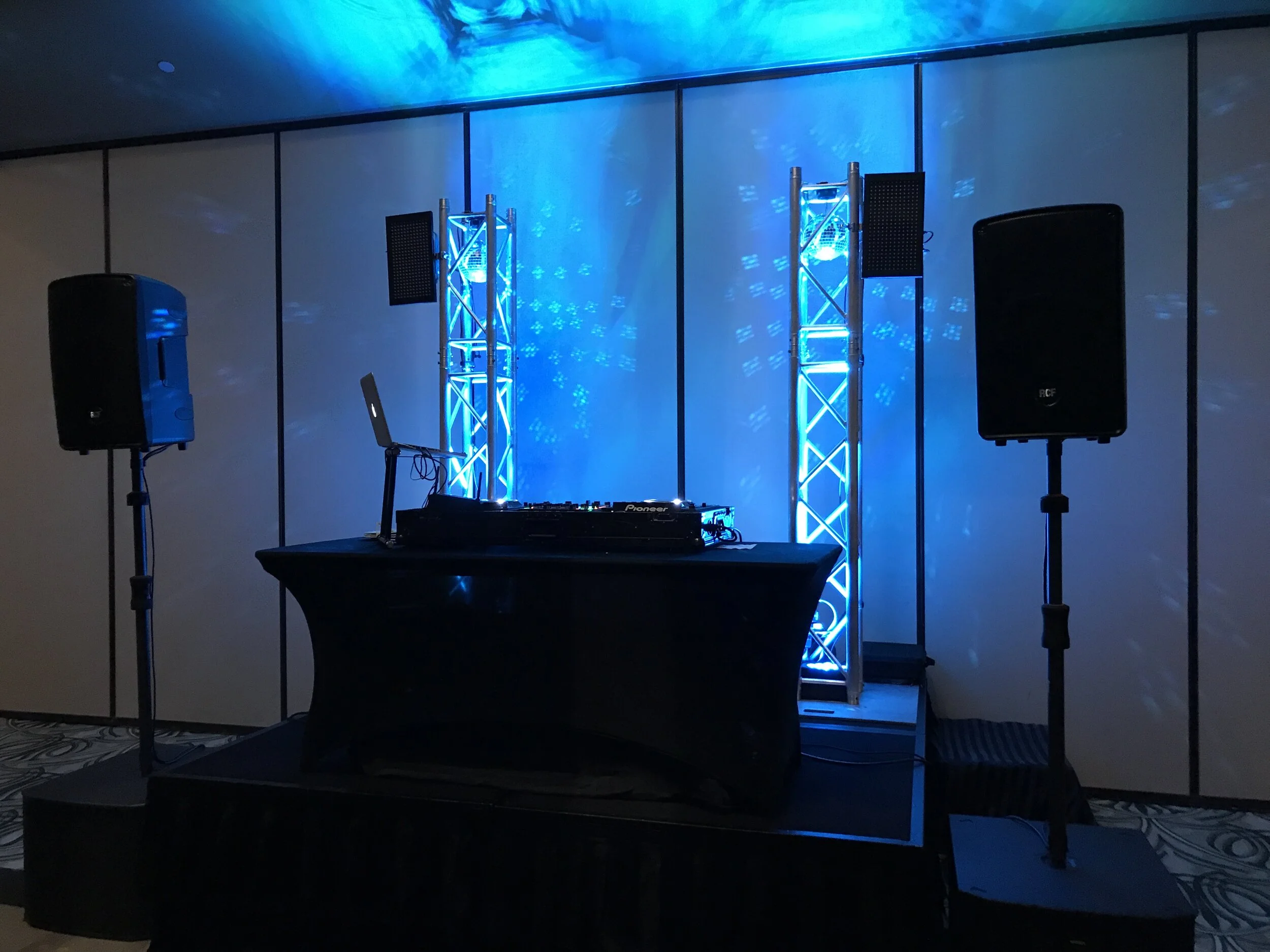Notre Dame wedding DJ setup at Gillespie Center in South Bend IN