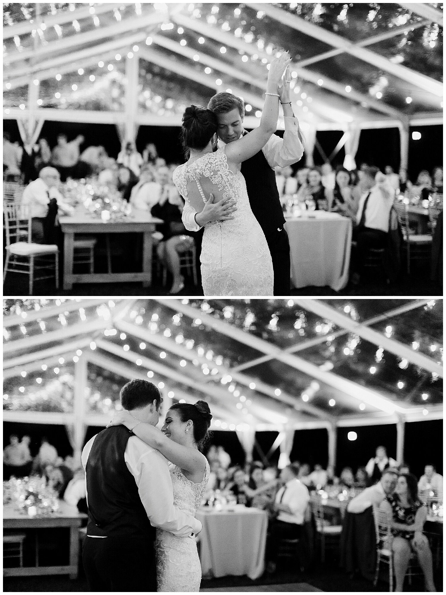 Bride and Groom wedding first dance in a tent in Bridgman MI