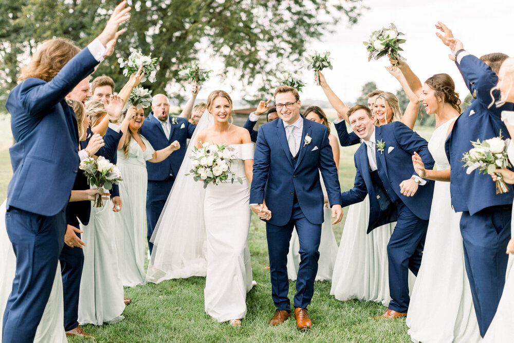 Excited Bridal Party at St. Joe Farm in Granger