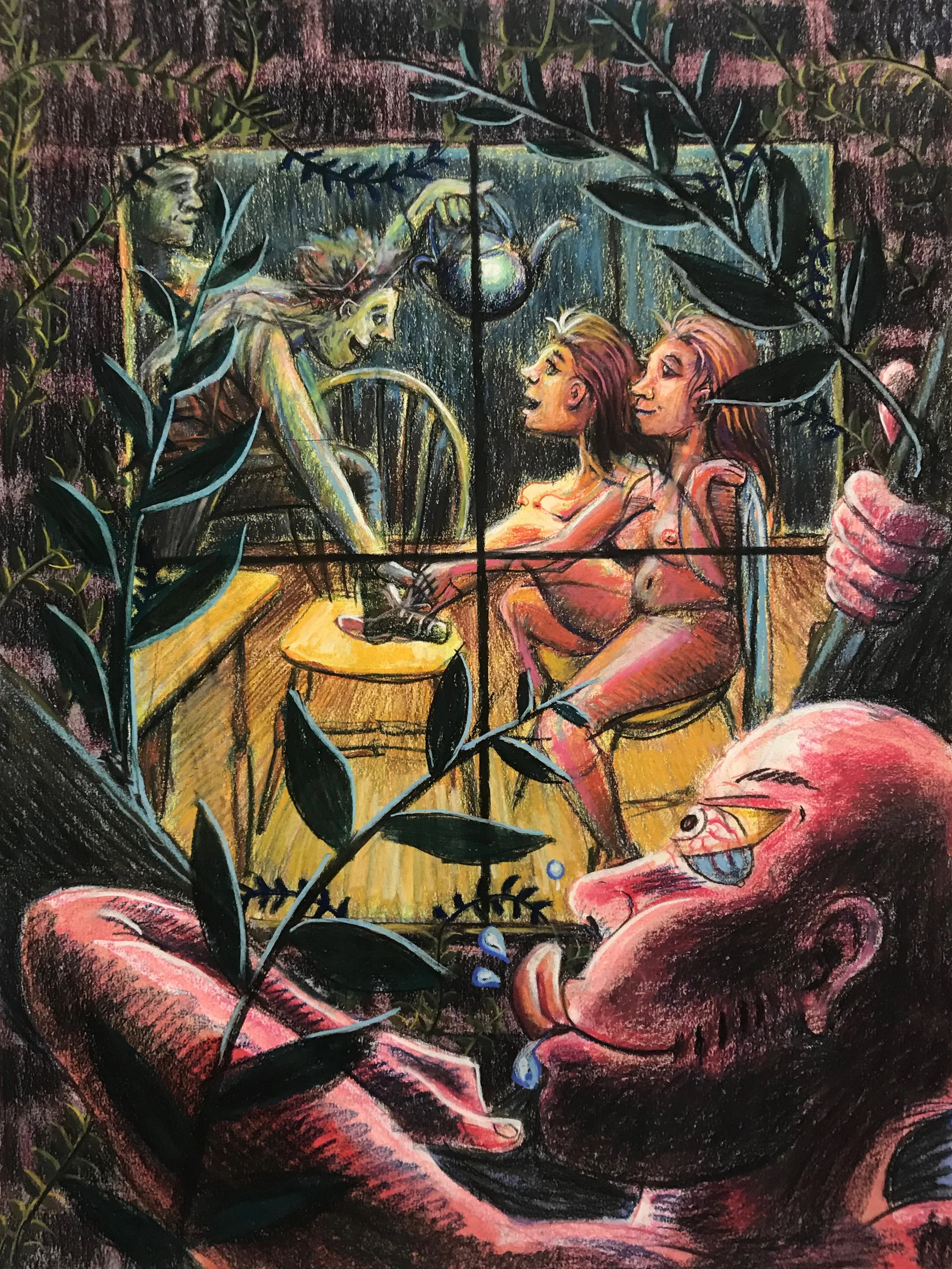 Perhaps a Coquette? acrylic and pastel on paper 30 X 22 inches 2019