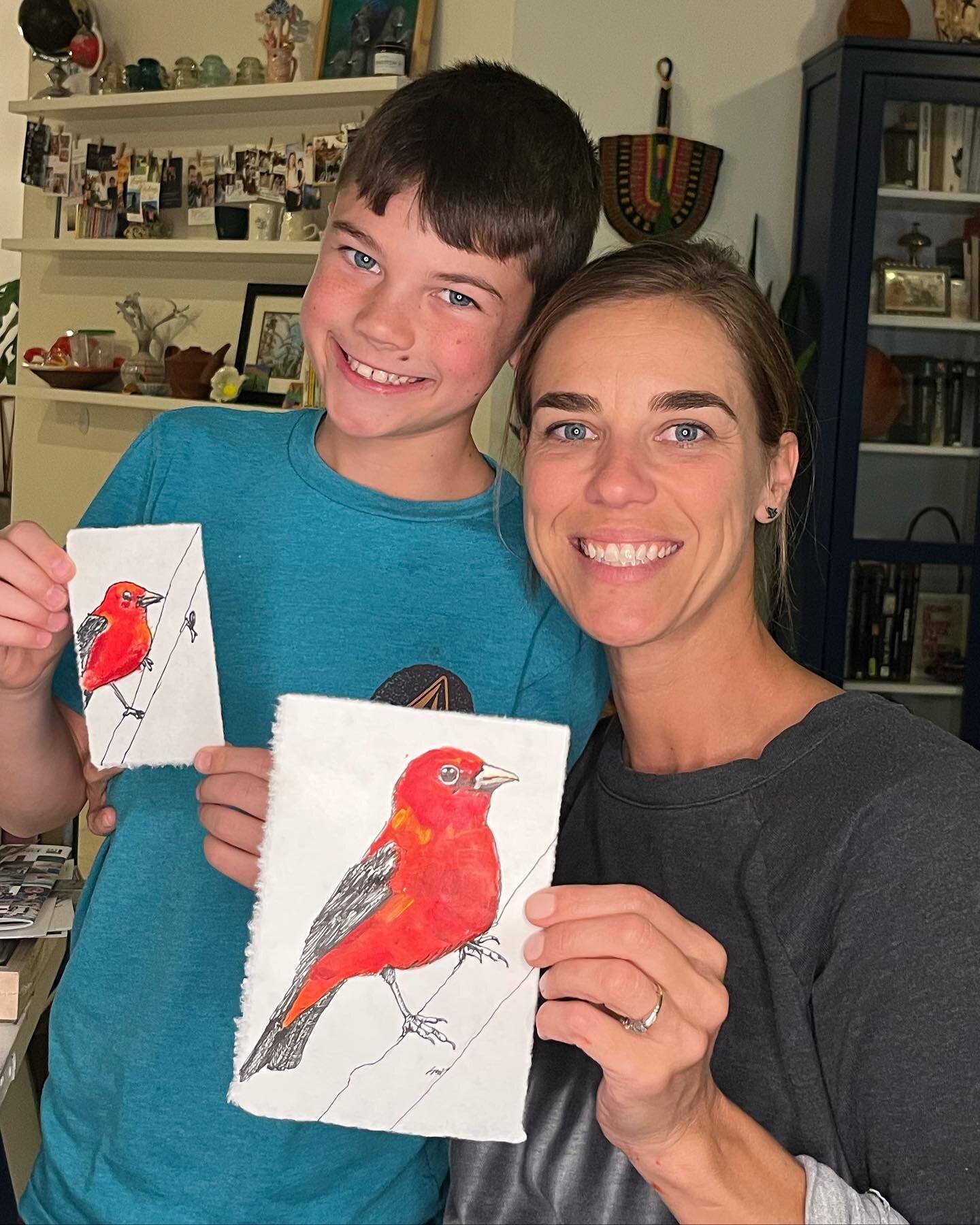 Day 6 Prompt: Orange! Okay, okay I picked a Scarlet Tanager and that&rsquo;s my prerogative 😆. Did you know this bird is named a tanager but now classified as being part of the cardinal fam? Ha! Also my little artist is Asher our 10 yr old, he&rsquo