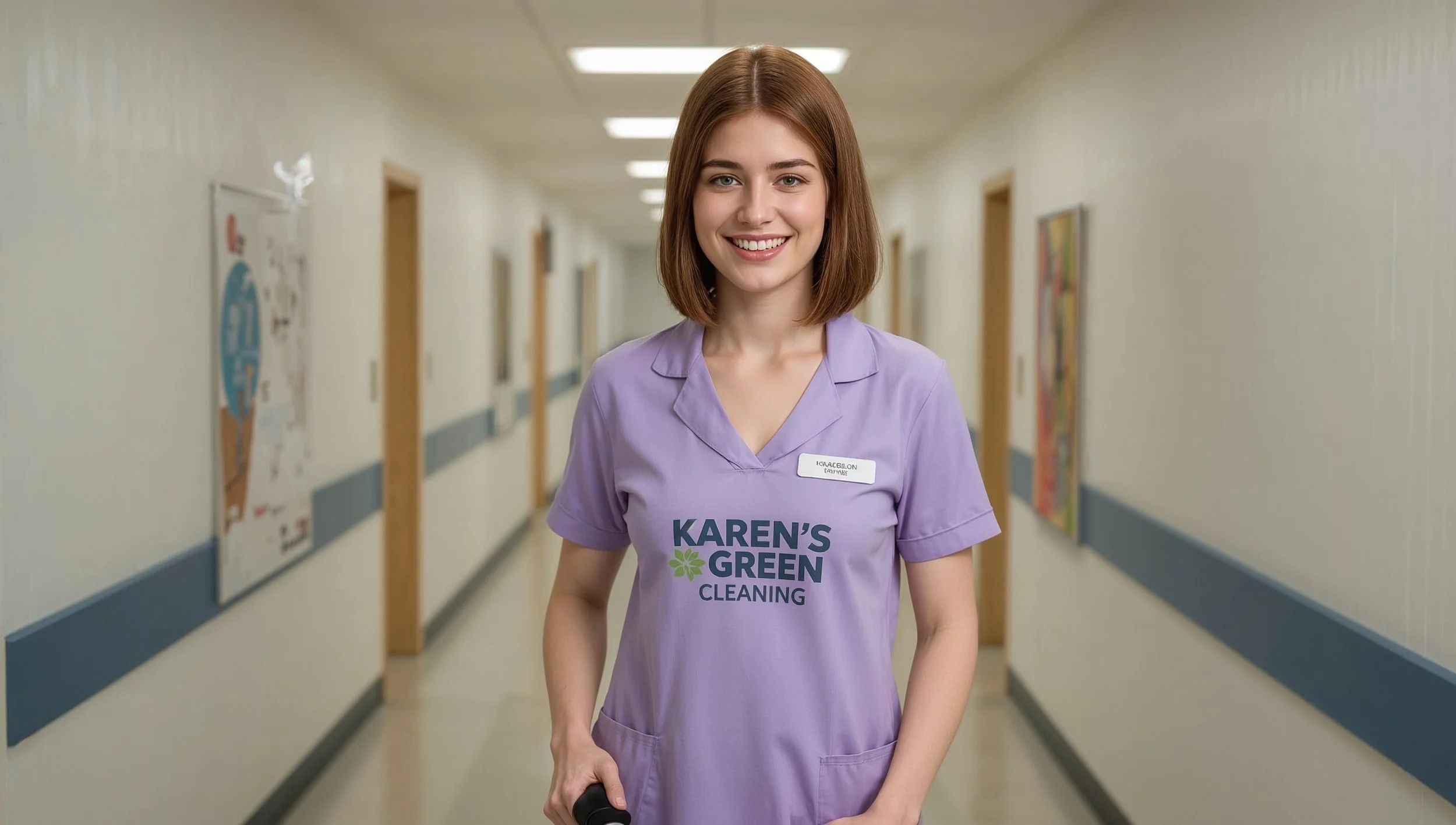 Russian female cleaner vacuuming a hallway at Jordan Middle School Minneapolis.