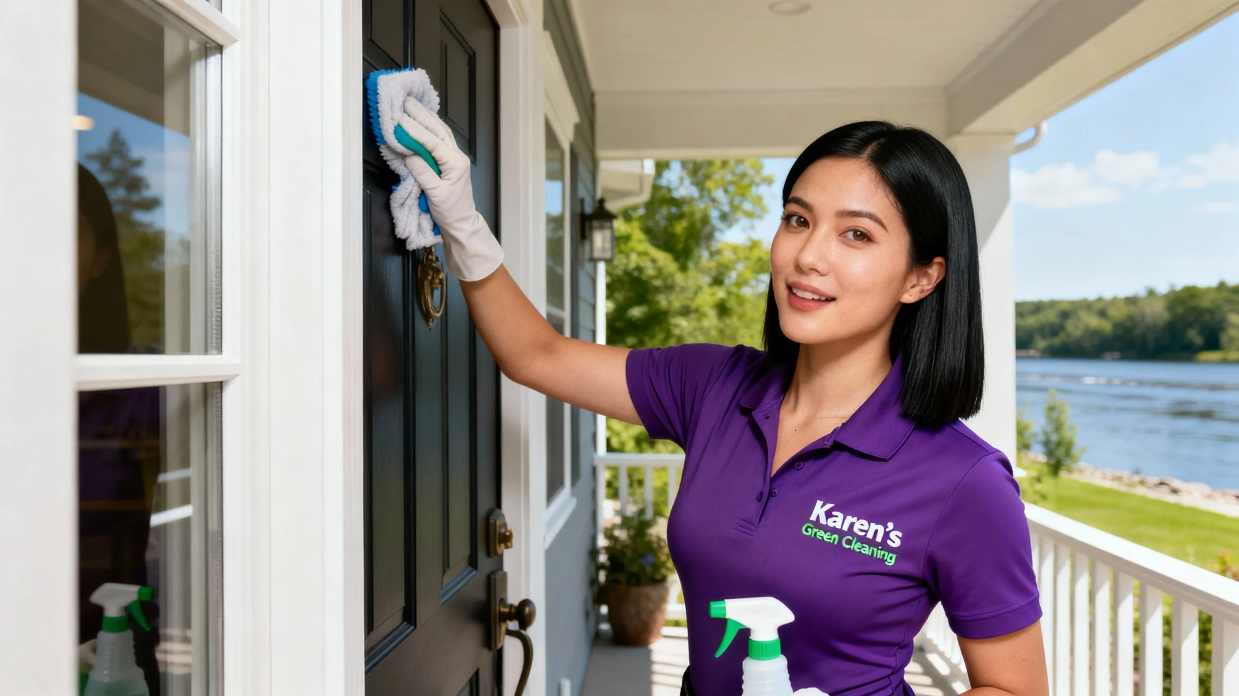 cleaner in purple uniform cleaning Nowthen entryway near Rum River