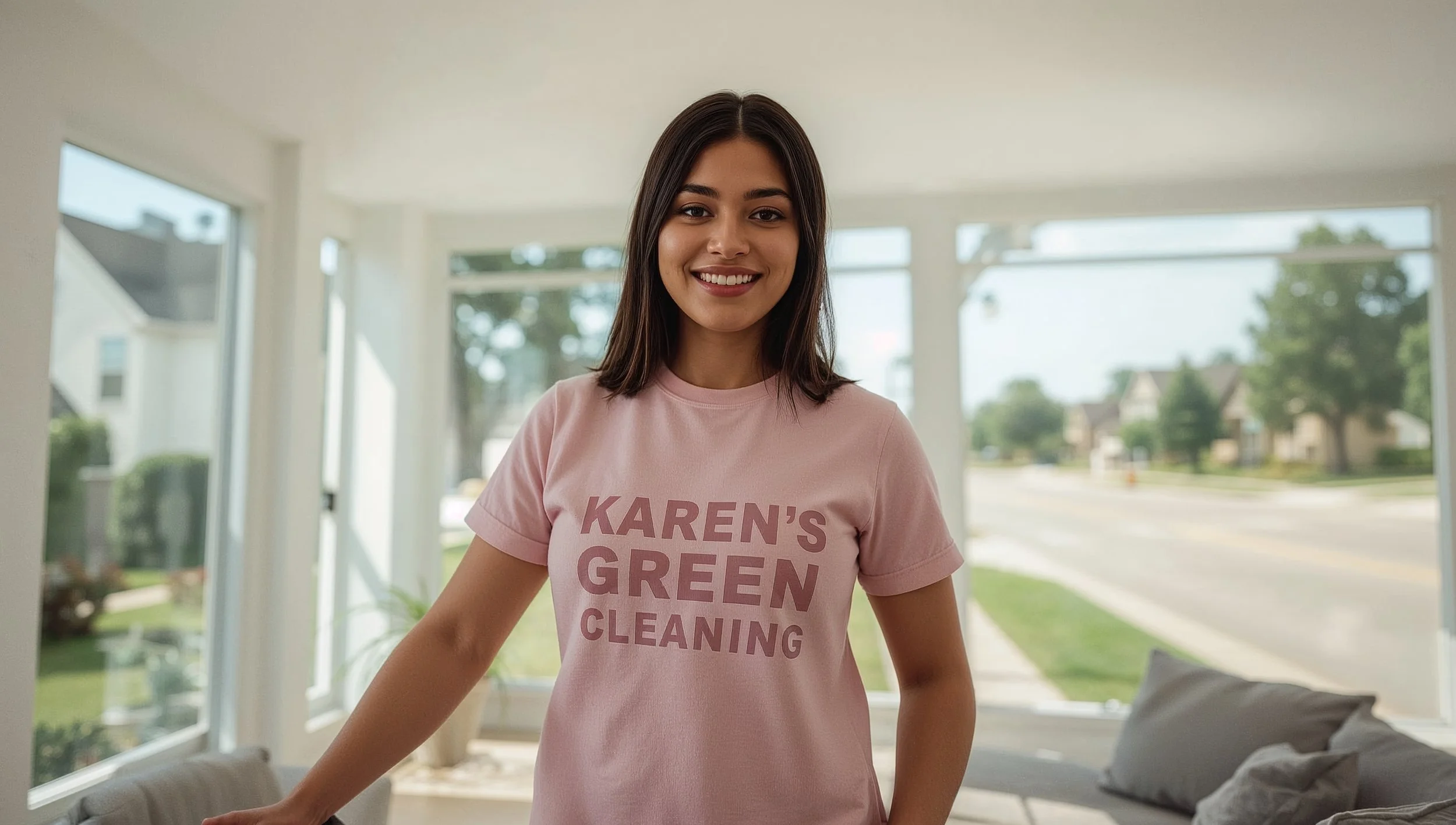 Guatemalan cleaner vacuuming inside a home overlooking a classic Keewaydin Minneapolis neighborhood street.