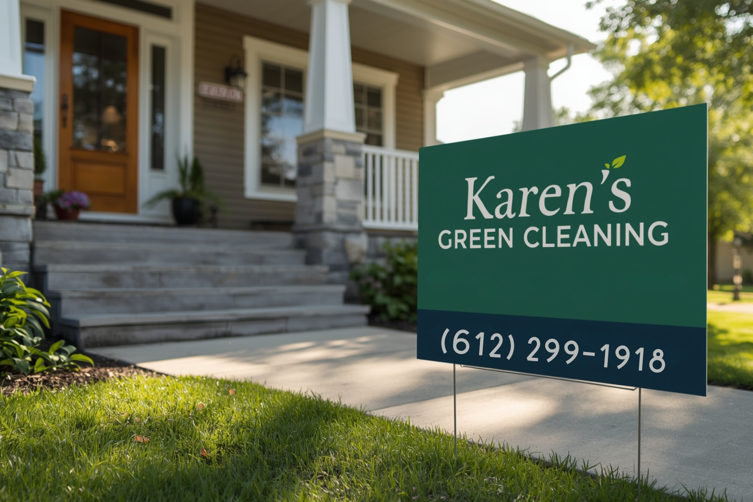 Karen’s Green Cleaning yard sign outside a Rush City home