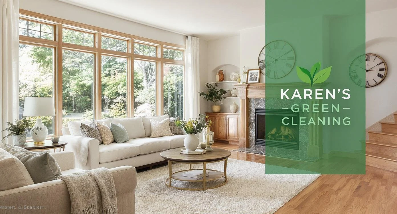Clean modern Shorewood home interior with visible Karen’s Green Cleaning signage.