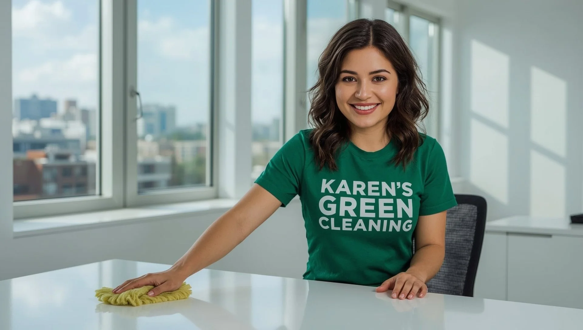 Venezuelan woman cleaning a home office in a Parkway Greenbrier St. Paul residence.