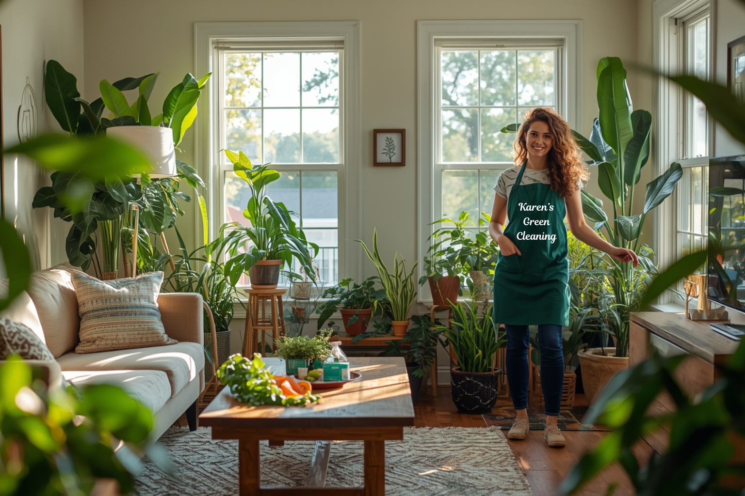 Bright and cozy living room cleaned using eco-friendly methods by Karen’s Green Cleaning in Cottage Grove.