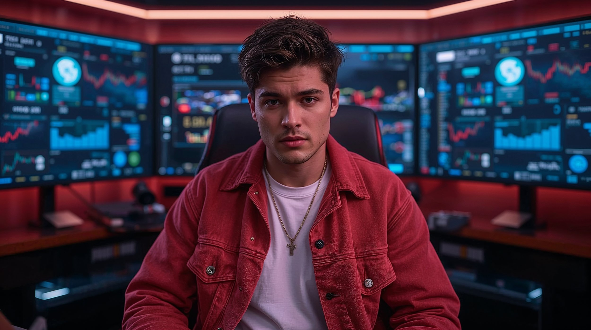 Photorealistic 2025 image of Adin Ross in his streaming studio representing net worth and digital income