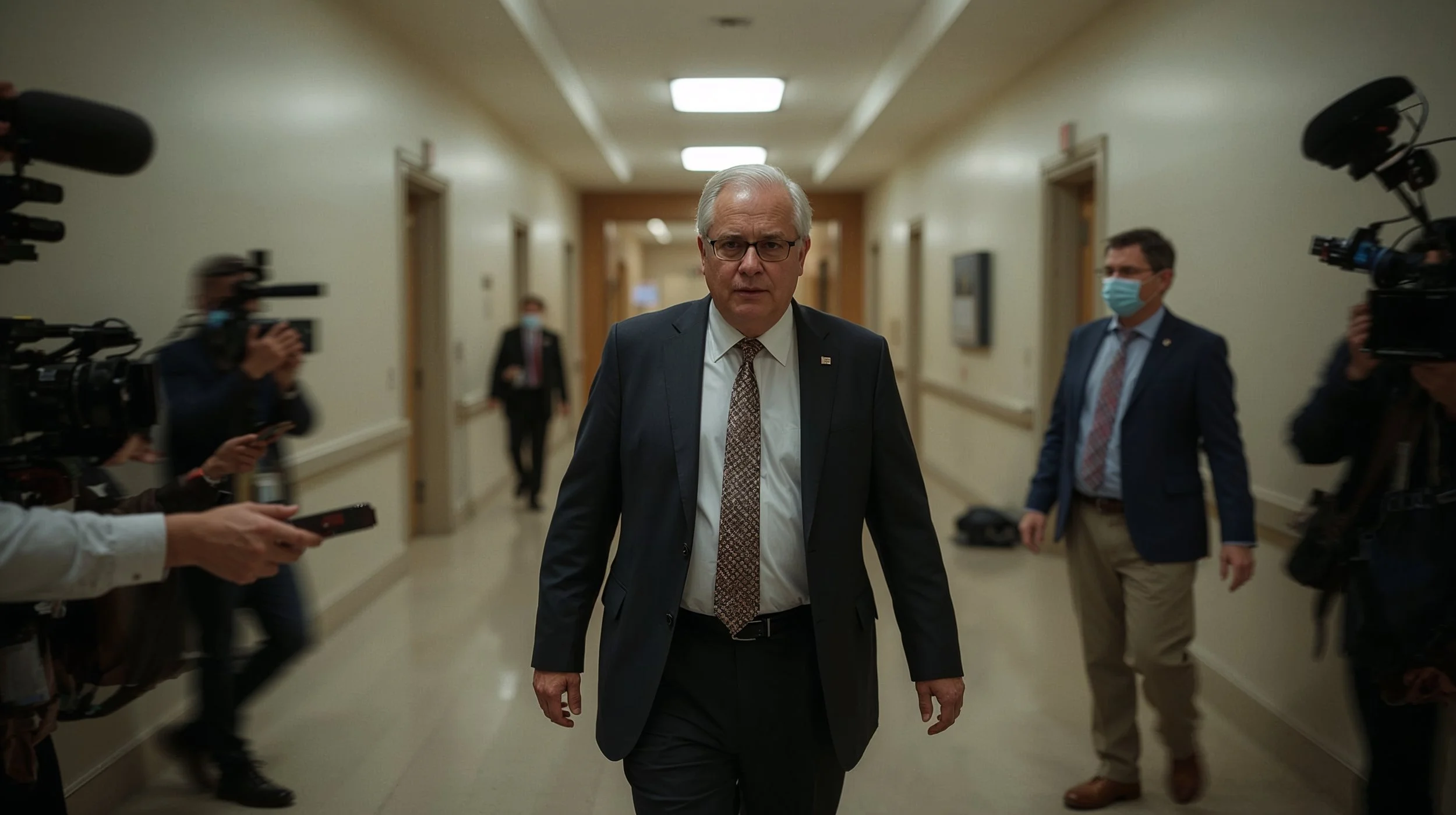 Tim Walz walking through a government building symbolizing media scrutiny and public interest in net worth
