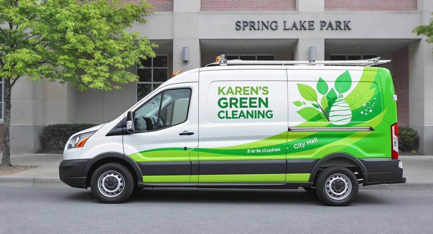 Karen’s Green Cleaning service van parked at Spring Lake Park City Hall