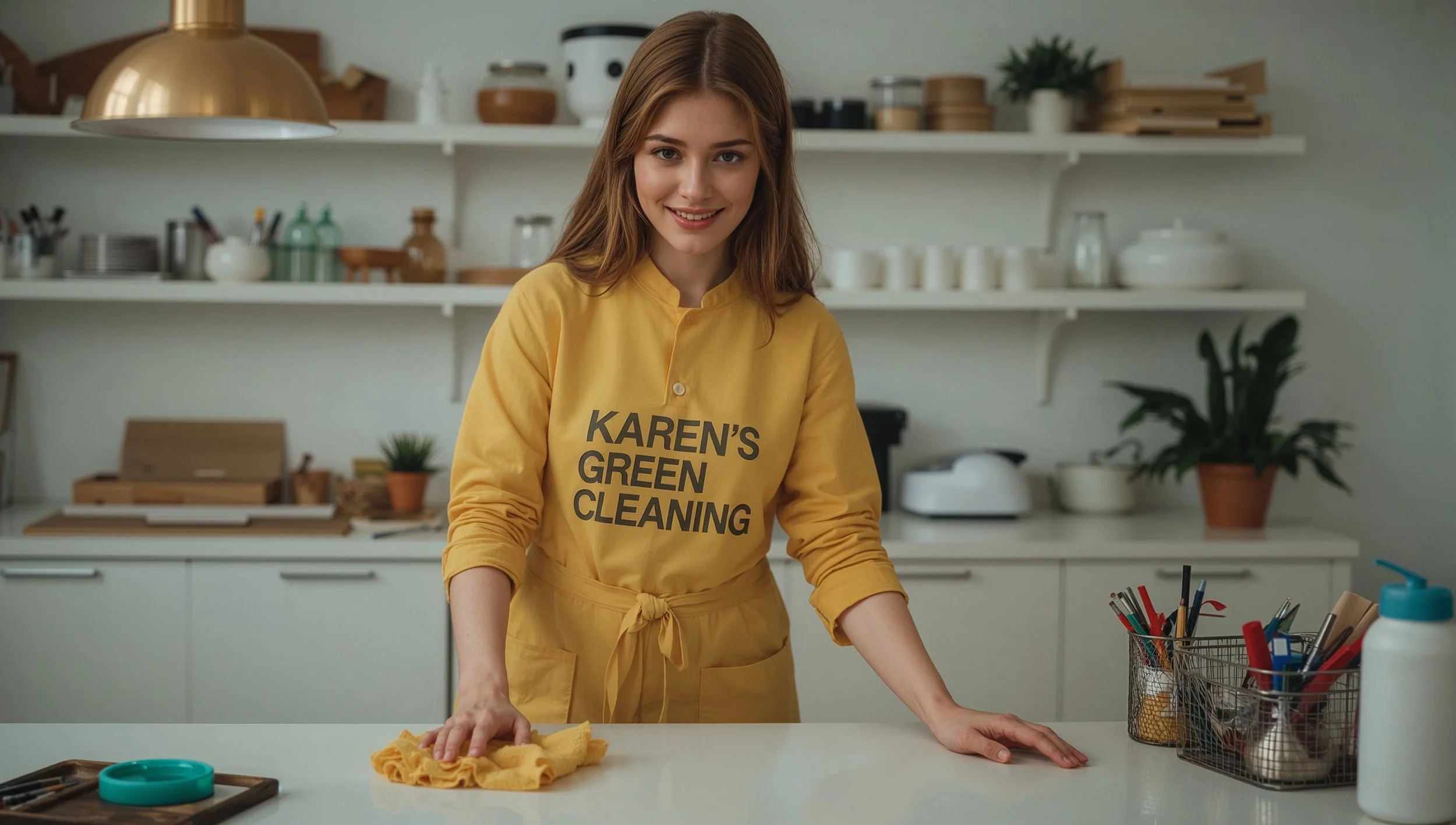 Ukrainian cleaner organizing and cleaning a craft room in a Northwestern St. Paul home.