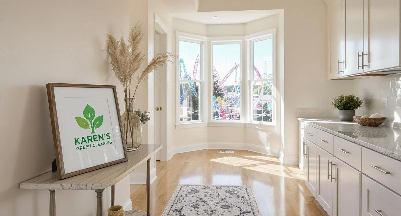 reshly cleaned Shakopee home interior featuring a prominent Karen’s Green Cleaning logo.