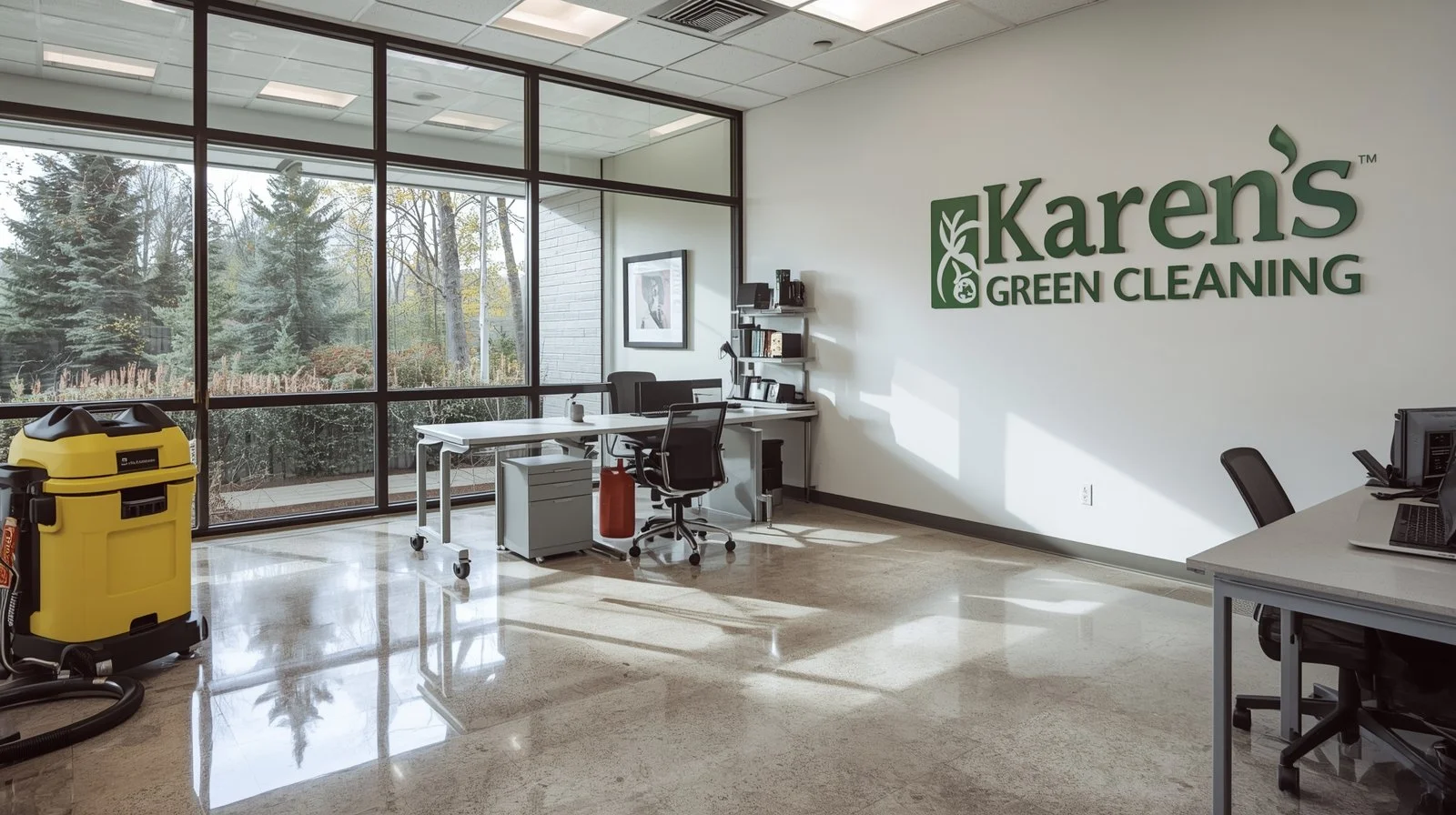 Eco-smart office cleaning scene in Eden Prairie Minnesota business space.
