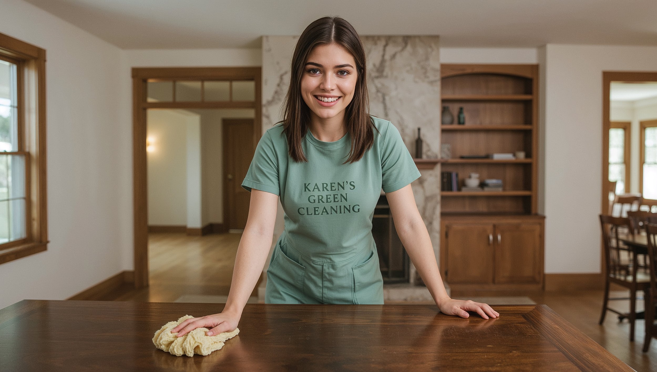Professional Ukrainian cleaner from Karen’s Green Cleaning polishing a craftsman living room in Snelling–Hamline St. Paul