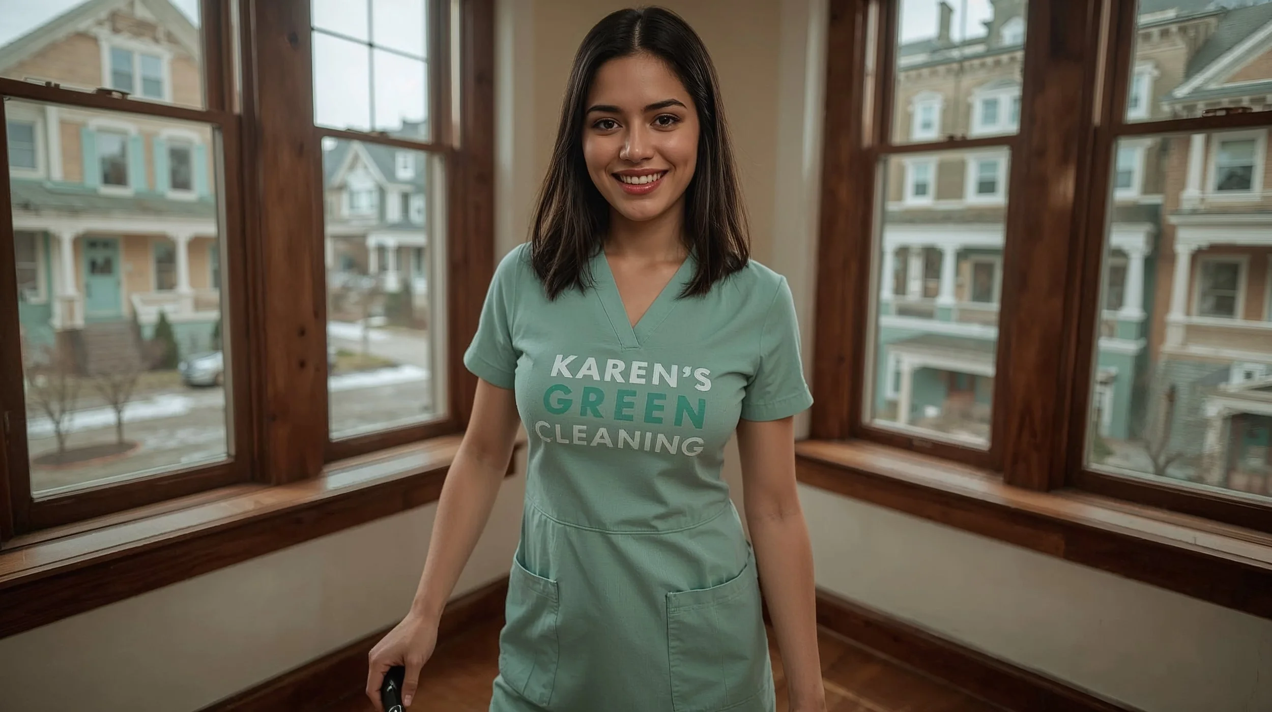 Joyful professional cleaner polishing a Victorian home interior in West Frogtown St. Paul