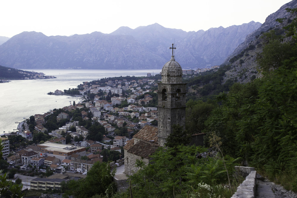 Kotor and the Bay of Kotor from high up along the fortress walls.