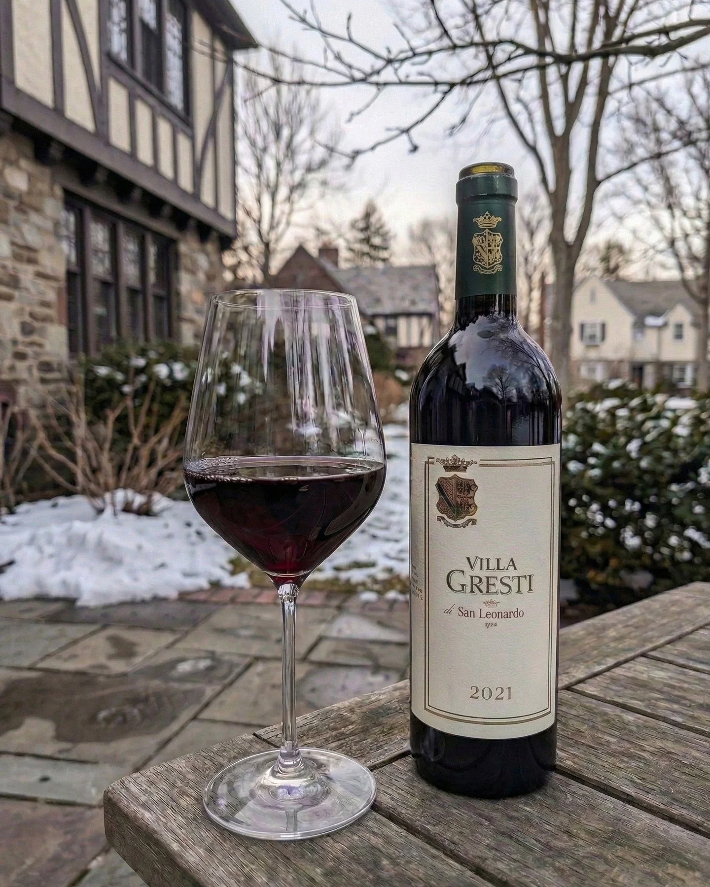 The calendar says March, but the snow on our lawn is telling a very different story.... 🥶🍷 If I can&rsquo;t be in the Dolomites right now, I&rsquo;m at least going to drink like I am.

Meet the 2021 Villa Gresti from @TenutaSanLeonardo. Straight ou