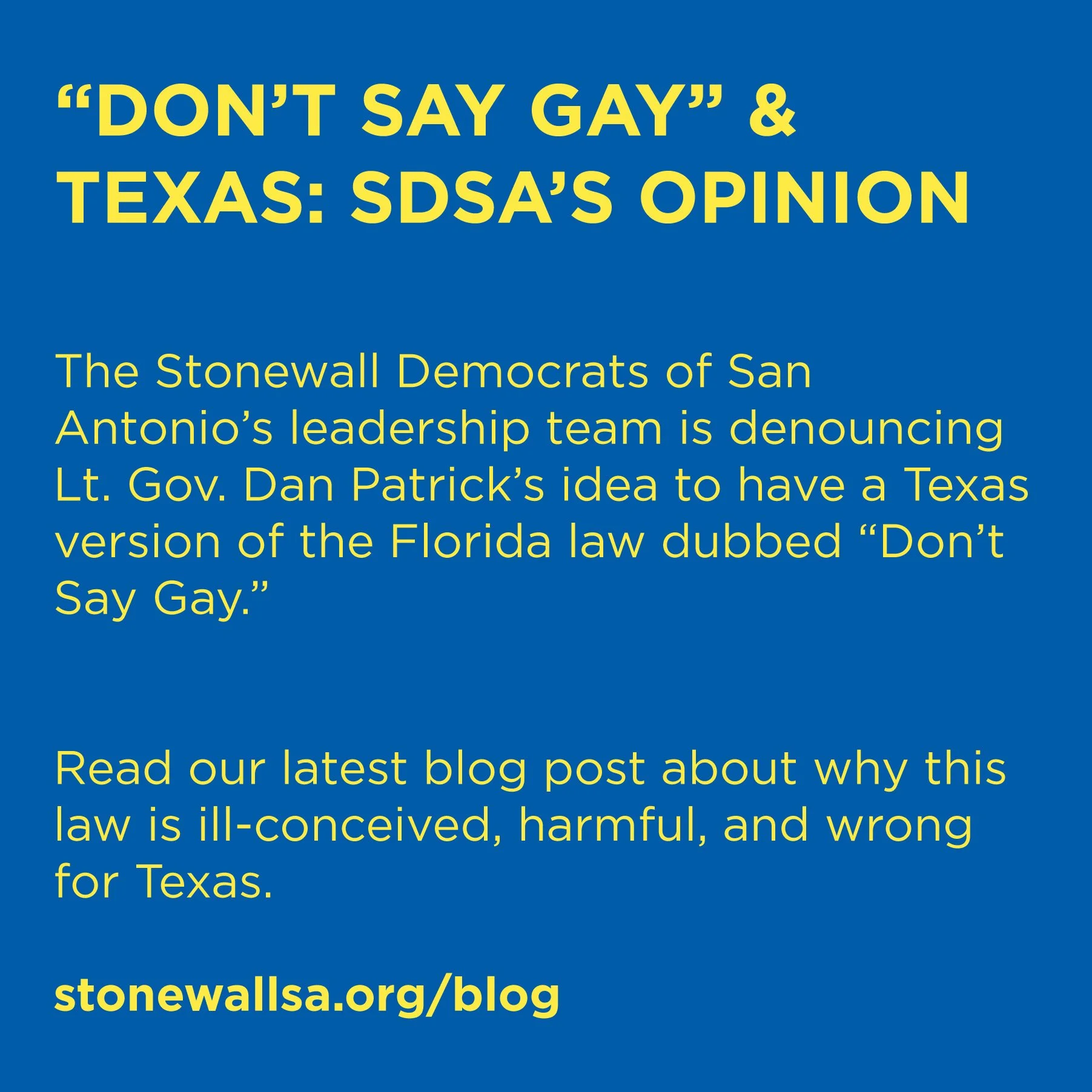 "Don't Say Gay" &amp; Texas: SDSA's Opinion