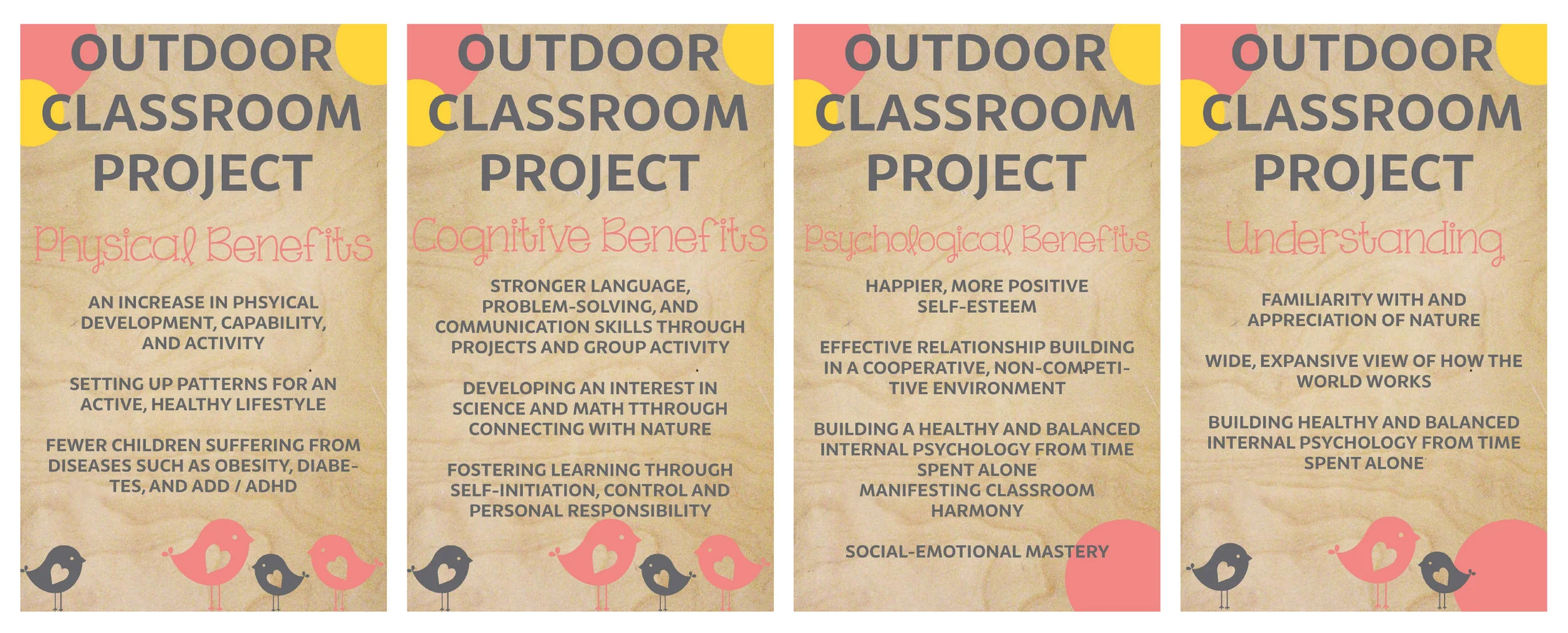 Bright Beginnings Preschool // Signage layouts for a 4-panel, outdoor tour stop display.