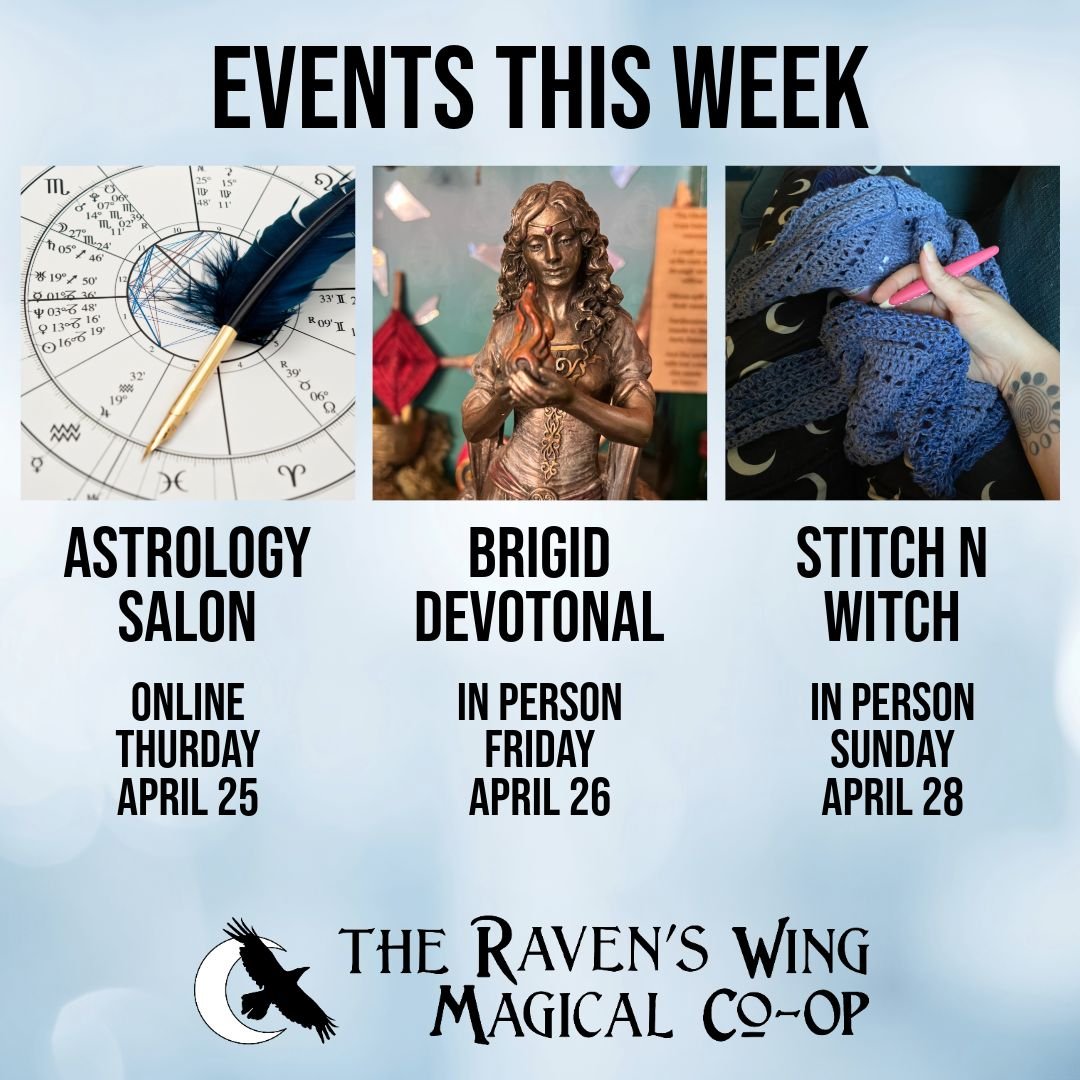 We have some fun events for you coming up later this week!

𝗔𝘀𝘁𝗿𝗼𝗹𝗼𝗴𝘆 𝗦𝗮𝗹𝗼𝗻
𝗢𝗻𝗹𝗶𝗻𝗲 - 𝗧𝗵𝘂𝗿𝘀𝗱𝗮𝘆, 𝗔𝗽𝗿𝗶𝗹 𝟮𝟱 𝗳𝗿𝗼𝗺 𝟲:𝟯𝟬𝗽𝗺 𝘁𝗼 𝟴:𝟯𝟬𝗽𝗺
Come be a part of our monthly astrology discussion at this friendly salon