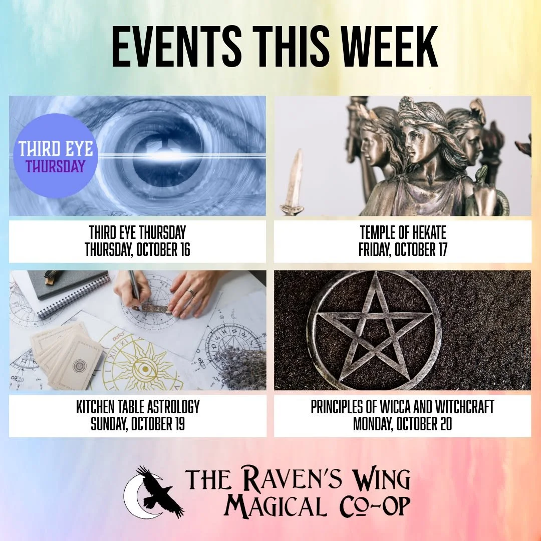 Come make some magic with us this week!

𝗧𝗵𝗶𝗿𝗱 𝗘𝘆𝗲 𝗧𝗵𝘂𝗿𝘀𝗱𝗮𝘆
𝗧𝗵𝘂𝗿𝘀𝗱𝗮𝘆, 𝗢𝗰𝘁𝗼𝗯𝗲𝗿 𝟭𝟲 𝗳𝗿𝗼𝗺 𝟲:𝟯𝟬𝗽𝗺 𝘁𝗼 𝟴:𝟬𝟬𝗽𝗺

Unlock and nurture your psychic abilities with our ongoing Psychic Gifts Development Meetup! This