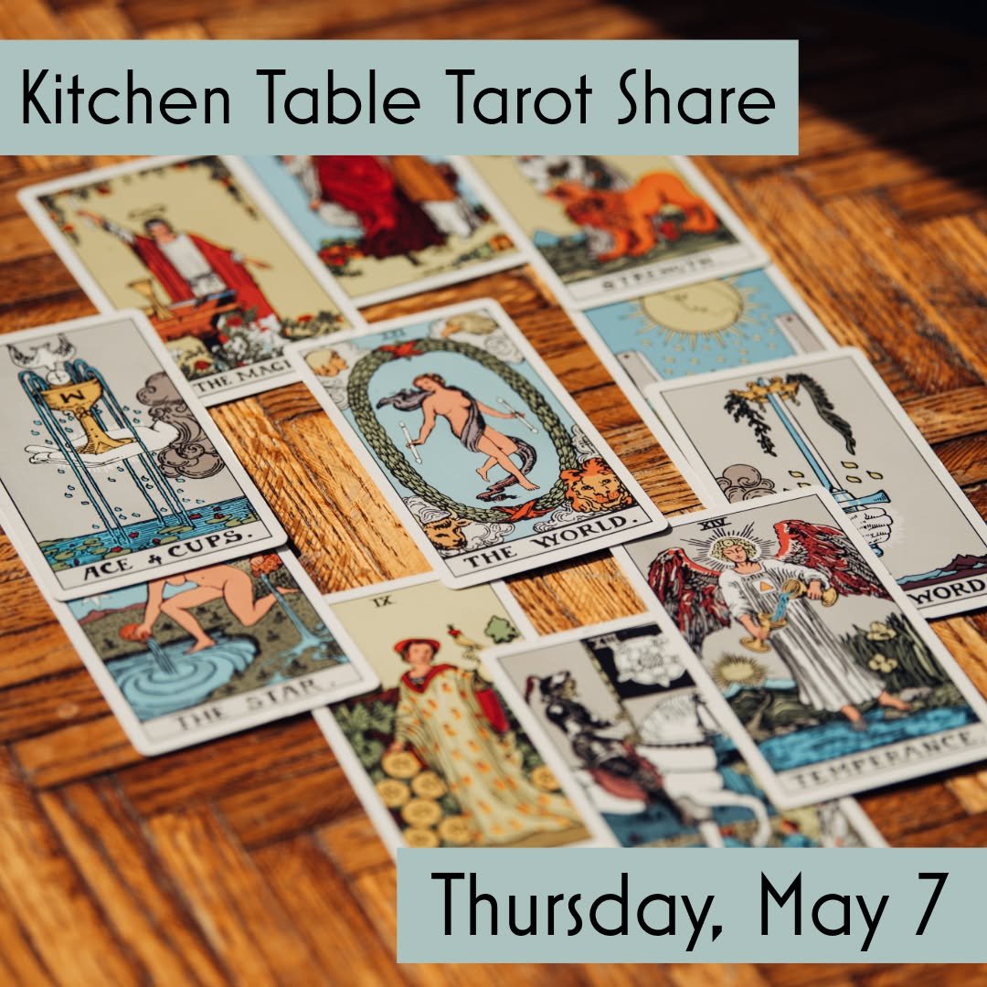Join us tomorrow evening for our monthly meet up group for card readers. This is a great opportunity to swap spreads, trade tips, and craft your cartomancy practice! 

𝗞𝗶𝘁𝗰𝗵𝗲𝗻 𝗧𝗮𝗯𝗹𝗲 𝗧𝗮𝗿𝗼𝘁 𝗦𝗵𝗮𝗿𝗲
𝗧𝗵𝘂𝗿𝘀𝗱𝗮𝘆, 𝗠𝗮𝘆 𝟳𝘁𝗵 (?