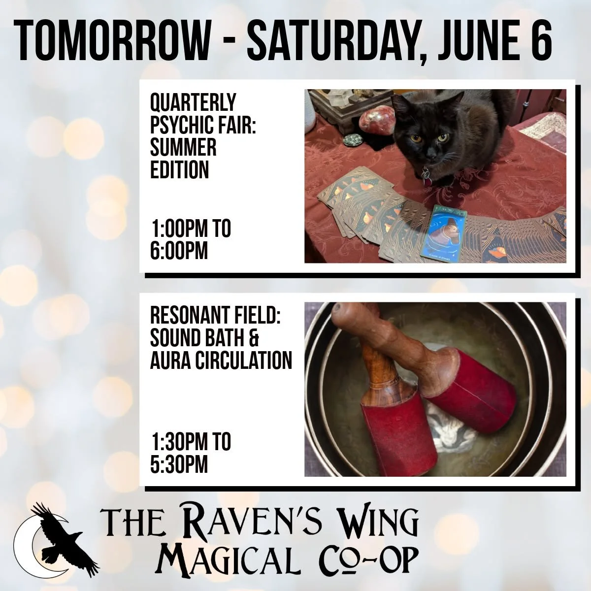 Join us tomorrow for the Summer Psychic Fair!

𝗤𝘂𝗮𝗿𝘁𝗲𝗿𝗹𝘆 𝗣𝘀𝘆𝗰𝗵𝗶𝗰 𝗙𝗮𝗶𝗿 &ndash; 𝗦𝘂𝗺𝗺𝗲𝗿 𝗘𝗱𝗶𝘁𝗶𝗼𝗻
𝗦𝗮𝘁𝘂𝗿𝗱𝗮𝘆, 𝗝𝘂𝗻𝗲 𝟲 𝗳𝗿𝗼𝗺 𝟭:𝟬𝟬𝗽𝗺 𝘁𝗼 𝟲:𝟬𝟬𝗽𝗺

We&rsquo;re gathering a talented lineup of intuitive re