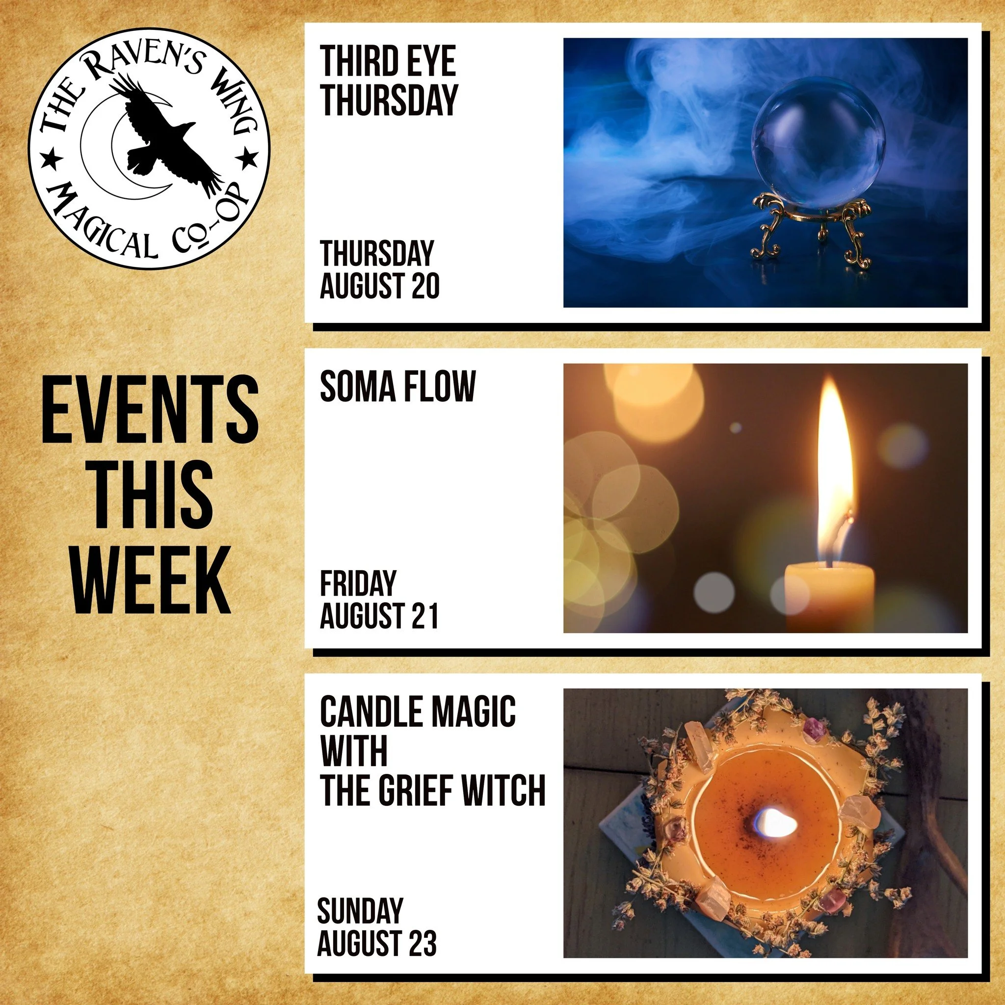 Come make magic with us this week!

𝗧𝗵𝗶𝗿𝗱 𝗘𝘆𝗲 𝗧𝗵𝘂𝗿𝘀𝗱𝗮𝘆
𝗧𝗵𝘂𝗿𝘀𝗱𝗮𝘆, 𝗔𝘂𝗴𝘂𝘀𝘁 𝟮𝟬 𝗳𝗿𝗼𝗺 𝟲:𝟯𝟬𝗽𝗺 𝘁𝗼 𝟴:𝟬𝟬𝗽𝗺

Unlock and nurture your psychic abilities with our ongoing Psychic Gifts Development Meetup! This welcom