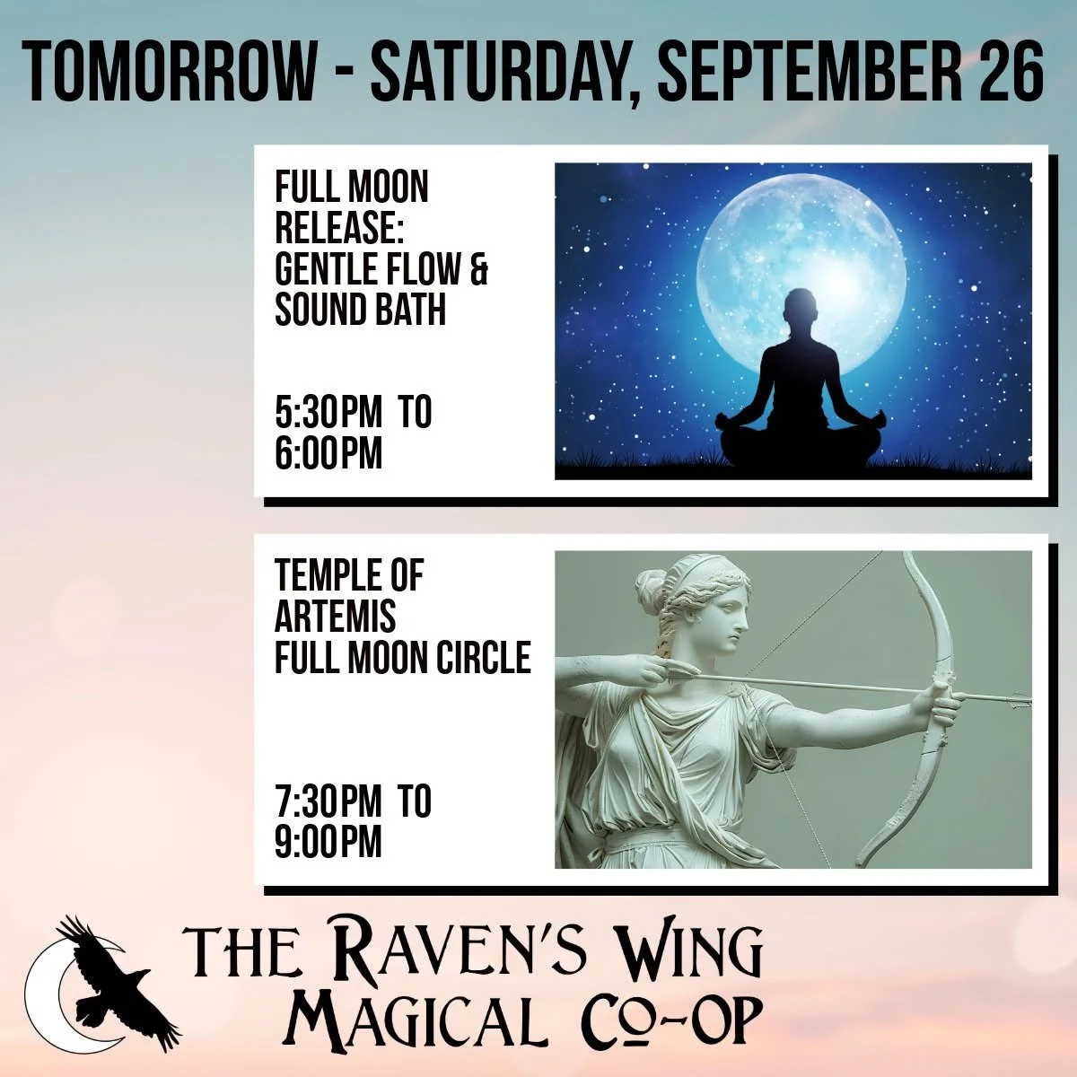 Come celebrate the Full Moon with us tomorrow with two magical events. 

𝗙𝘂𝗹𝗹 𝗠𝗼𝗼𝗻 𝗥𝗲𝗹𝗲𝗮𝘀𝗲 𝗦𝗼𝘂𝗻𝗱 𝗕𝗮𝘁𝗵
𝗦𝗮𝘁𝘂𝗿𝗱𝗮𝘆, 𝗦𝗲𝗽𝘁𝗲𝗺𝗯𝗲𝗿 𝟮𝟲 𝗳𝗿𝗼𝗺 𝟱:𝟯𝟬𝗽𝗺 𝘁𝗼 𝟲:𝟬𝟬𝗽𝗺

Honoring the full moon, this is a 30-minute