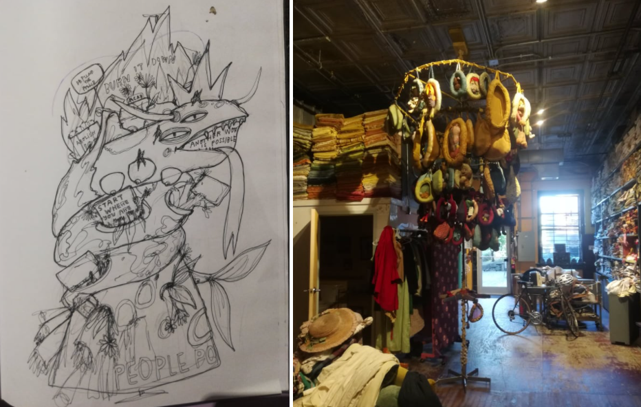   The starting point! The initial sketch and the armature that ‘A Playful Resistance’ was built on - the original piece, Plush the Ride, hadn’t been touched in 12 years and I was told that it was ready for change. Echoing Elsewhere’s spirit as a “Liv