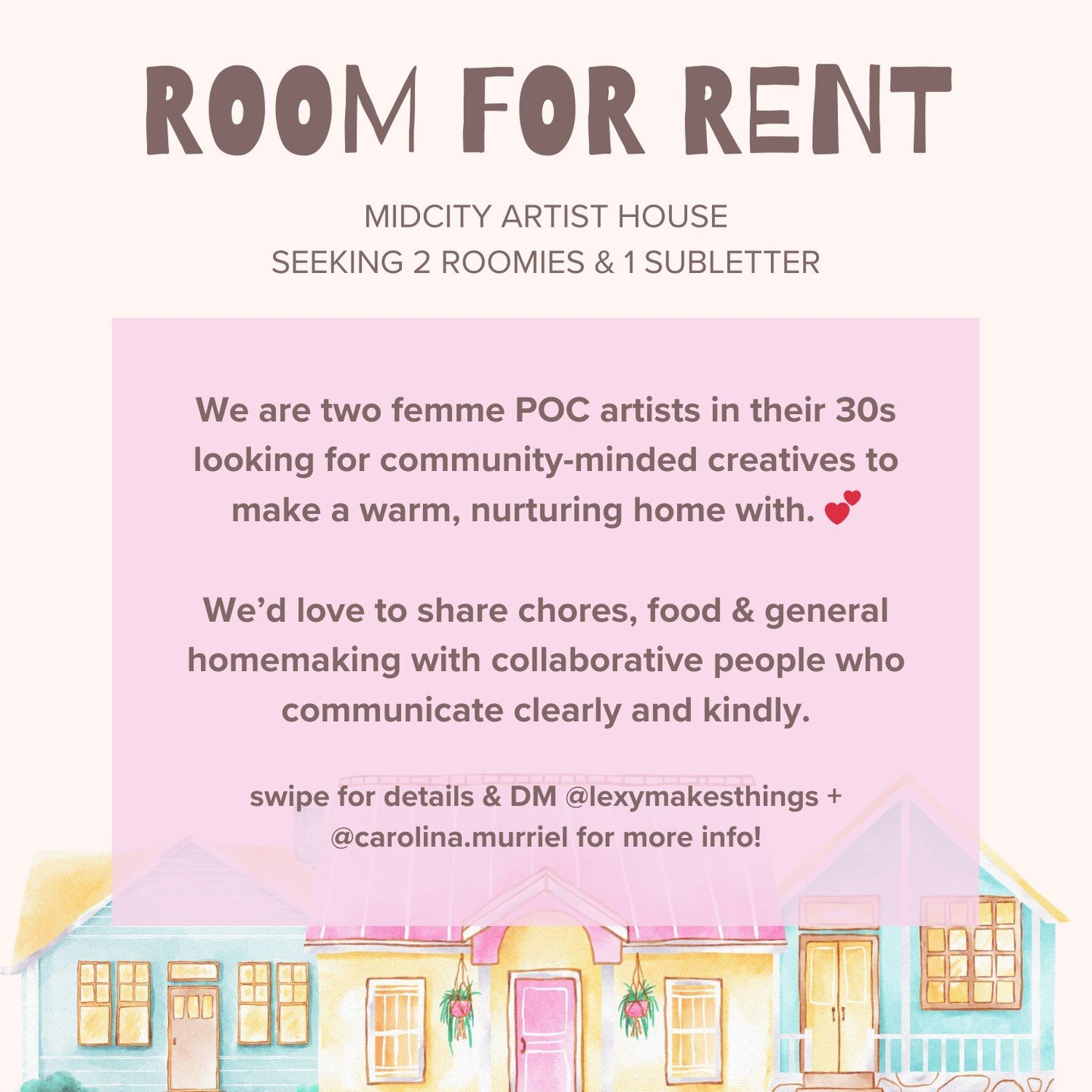Hiiii! Current project: @carolina.murriel and I are seeking some roommates for our beautiful, spacious, creative semi-communal home in New Orleans. Our vibe is bike ride by the bayou, game night &amp; homemade pie, textile sculpture crochet blanket, 