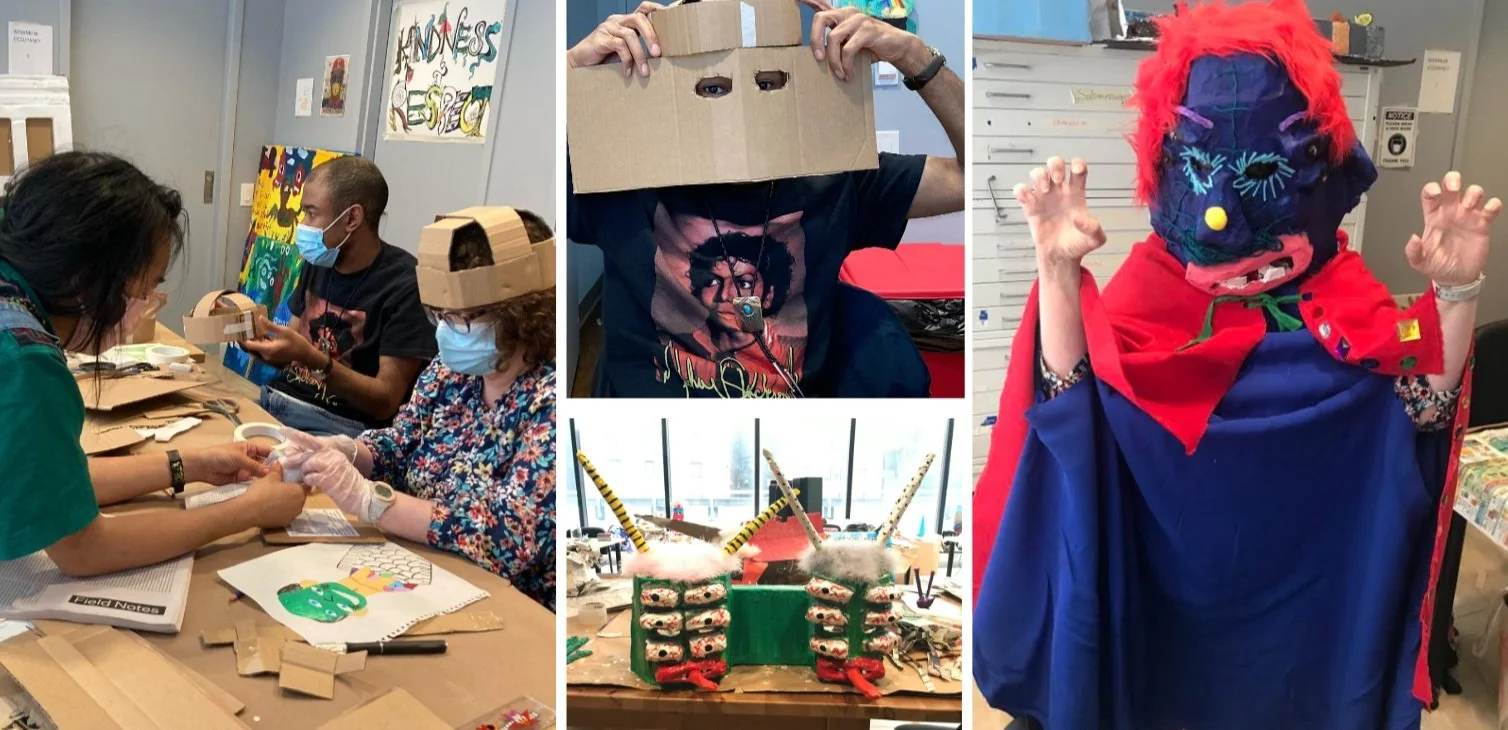  A peek into the process: Working with the artists to create their monster masks from the humble and magical materials of cardboard and paper mache. 