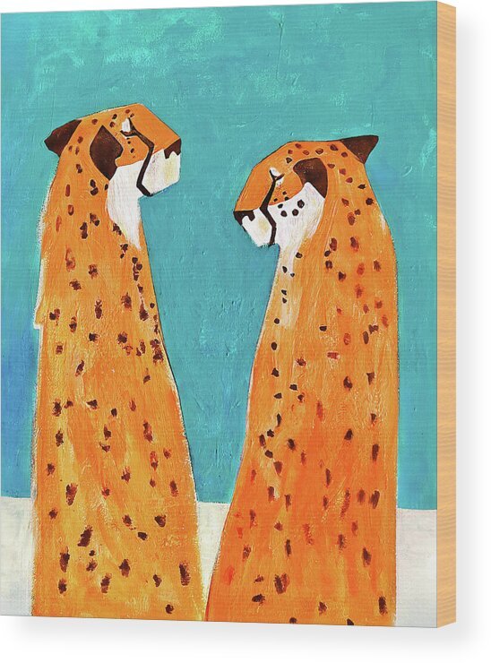 Two Cheetahs Talking Wood Print