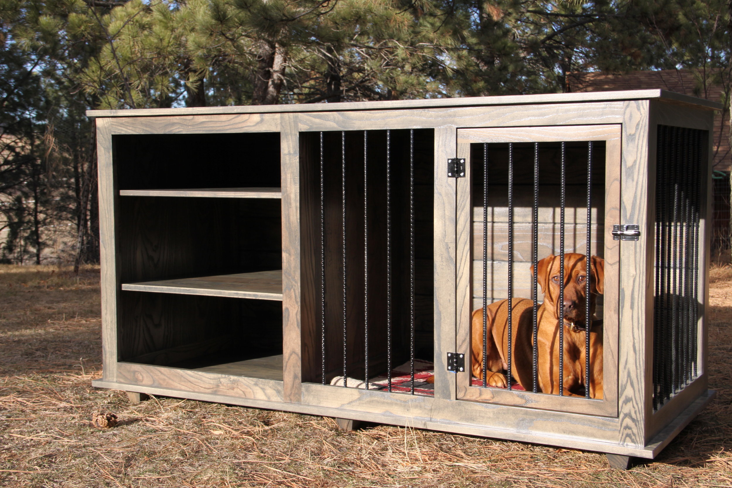 entertainment center with dog kennel