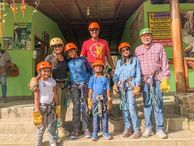 Zip-lining in Mindo, Ecuador at our grandchildren’s request!