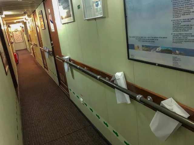 Post-dinner and a few hours after dinner, the hallways were lined with seasickness bags. Our family ended up using a few of them!