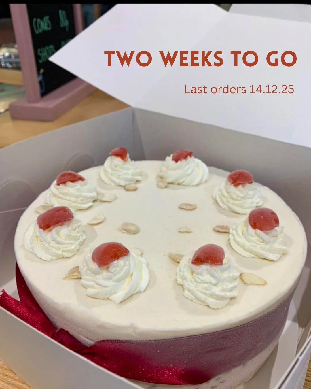 It's official, December is here and we're into our final countdown for cake preorders. Our ice cream cakes are two layers of ice cream sandwiched between two layers of cake and can be kept in the freezer and pulled out at the ultimate moment when you