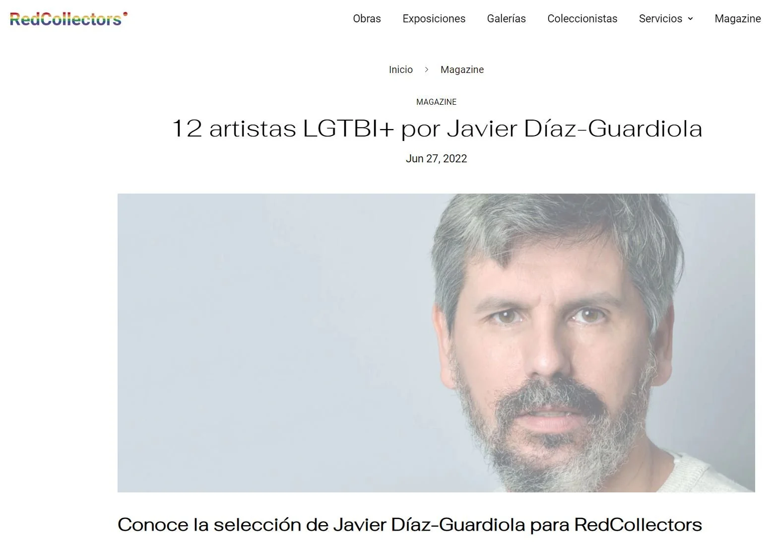José Antonio Vallejo (Moribundo por el arte) en la selección  "12 artistas LGTBI+ por Javier Díaz-Guardiola" para Redcollectors
