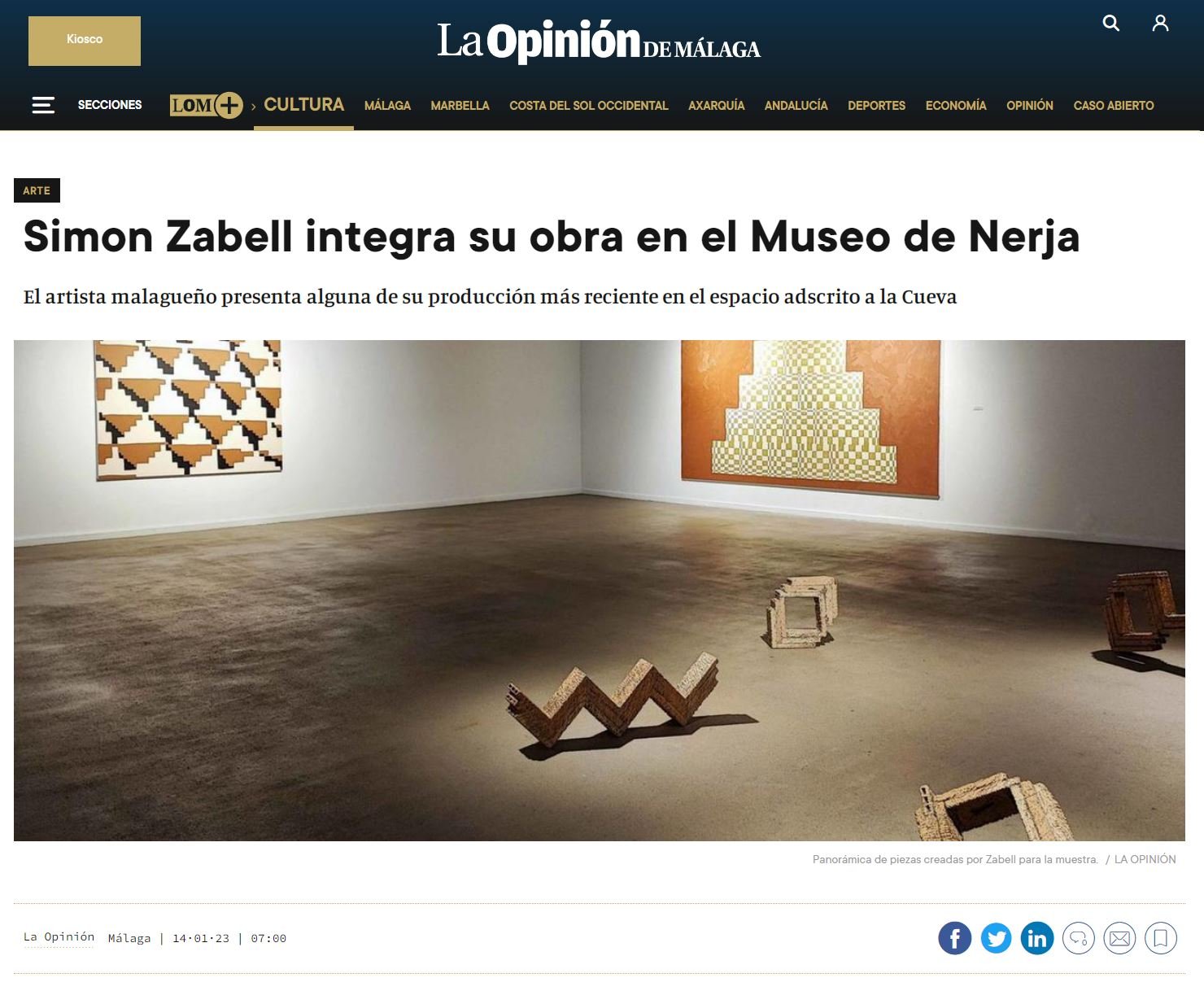 Simon Zabell y Eldevenir Art Gallery en el Museo de Nerja en la sección de Cultura de La Opinión de Málaga