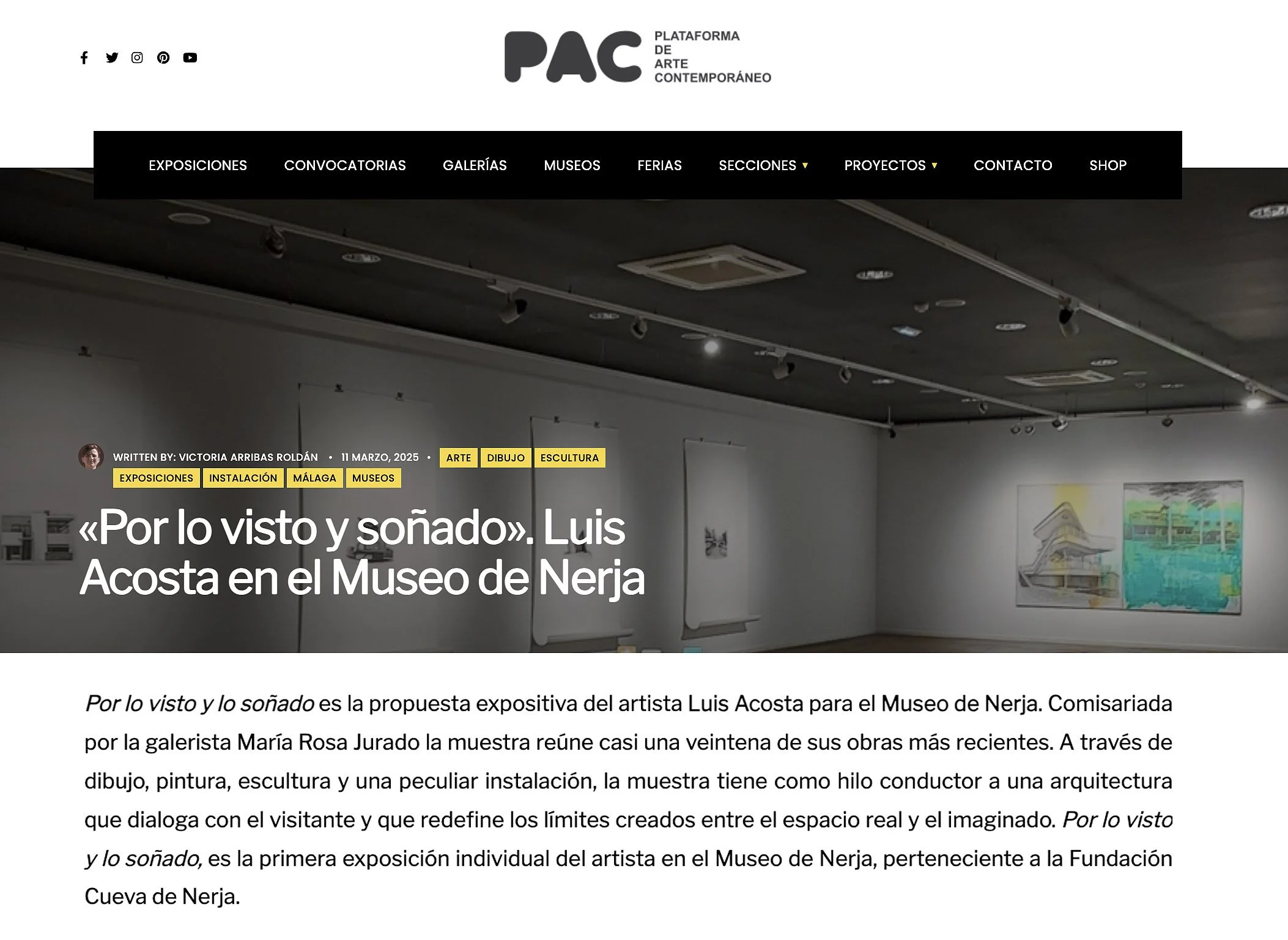 La exposición de Luis Acosta en el Museo de Nerja es noticia en PAC Plataforma de Arte Contemporáneo