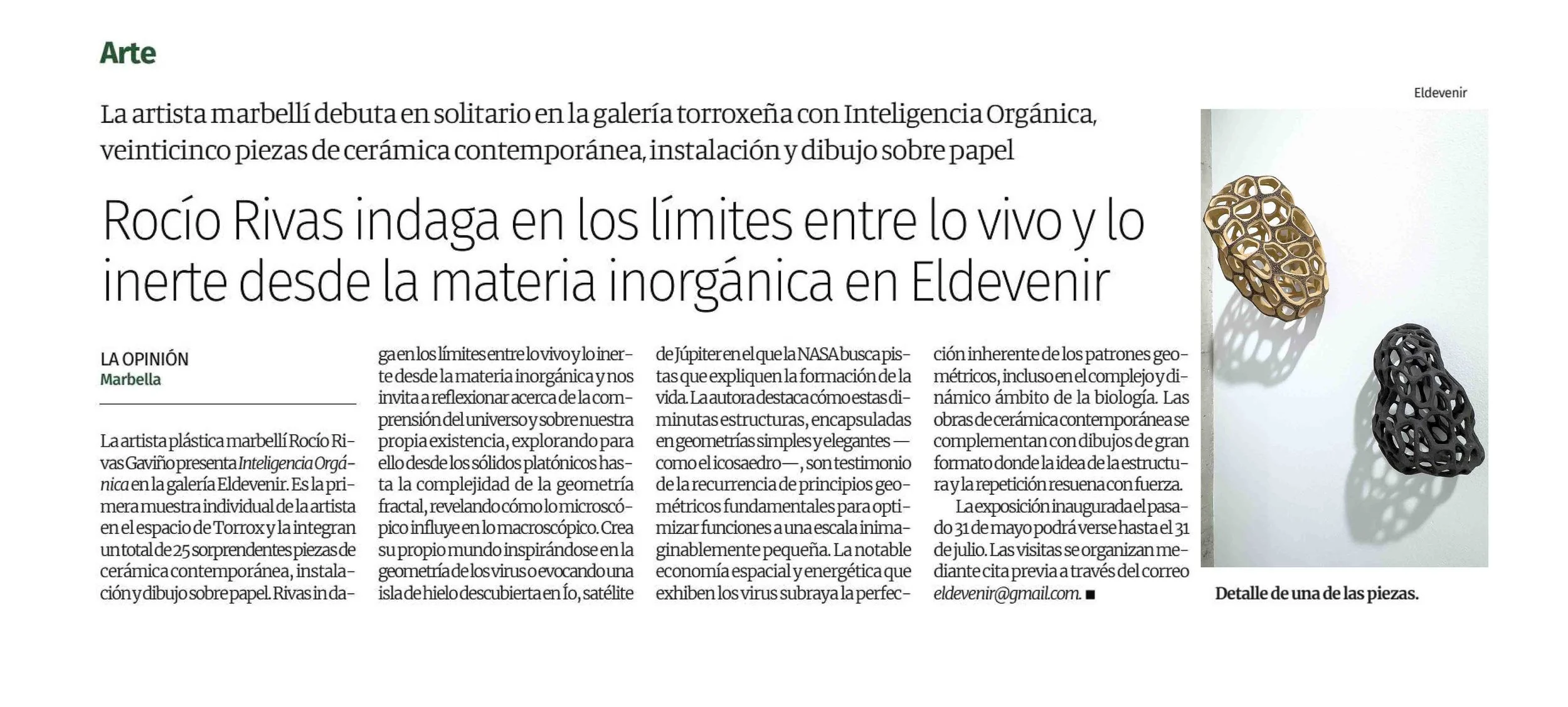 La Opinión de Málaga destaca la exposición de Rocío Rivas en nuestro espacio en Torrox