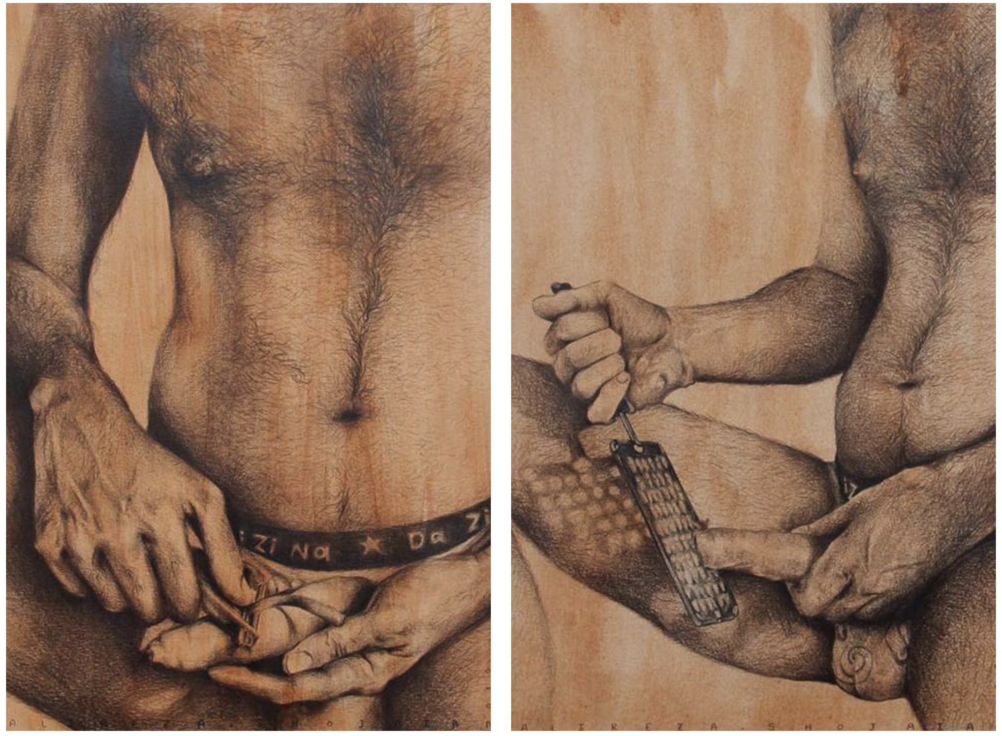 Above: ‘Salad Season Series’ selected pieces. Explores the pain of hidden identity. “I wanted to show how we feel the pain. It’s a guy peeling, cutting the carrots, but put in a position that you feel he is cutting his body, to show the pain someone…