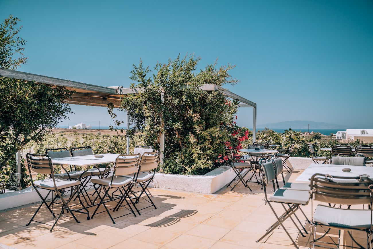 Beautiful dining and tasting patio at Domaine Sigalas Winery