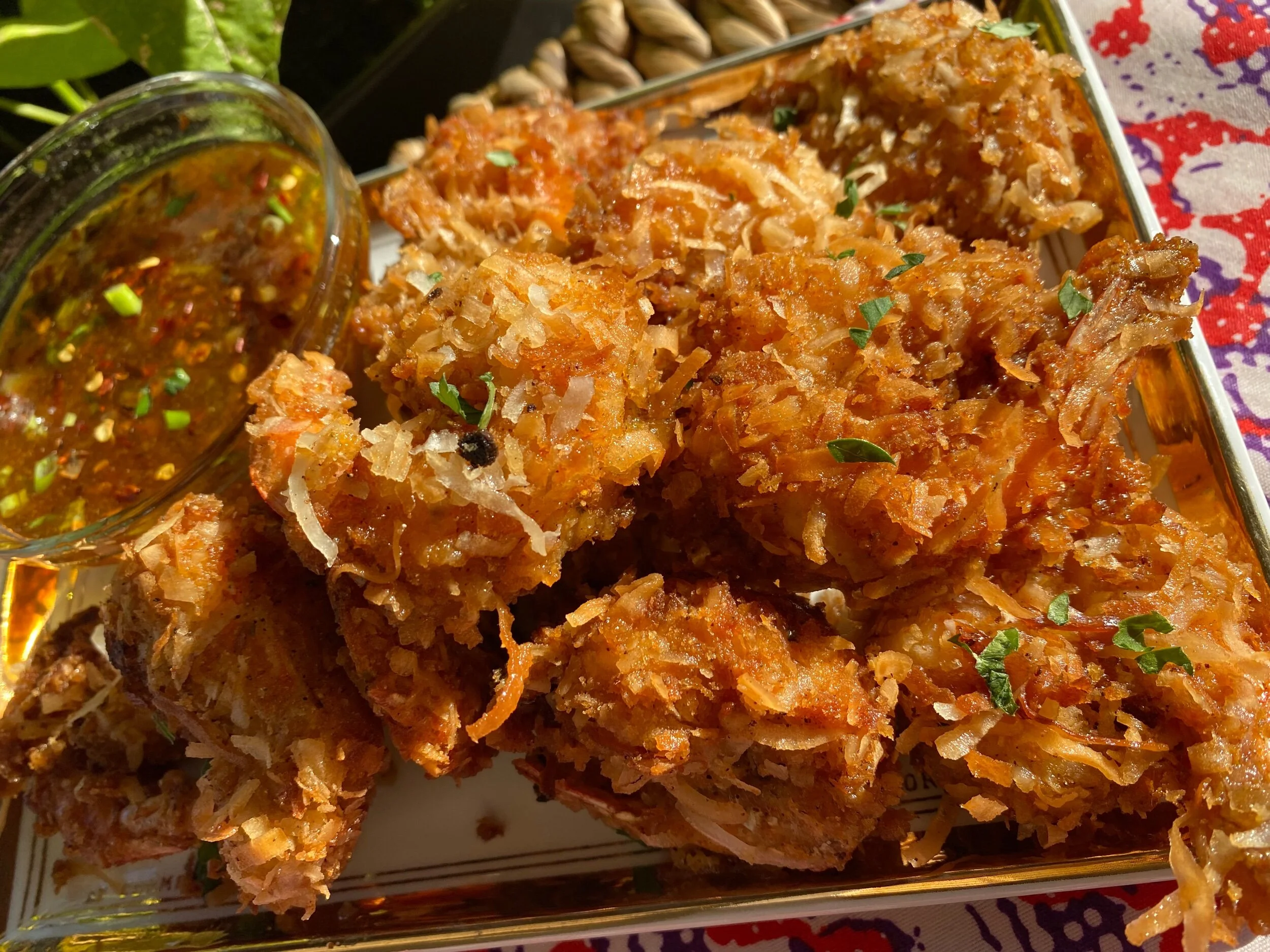 COCONUT SHRIMP with SWEET ORANGE SORGHUM DIPPING SAUCE