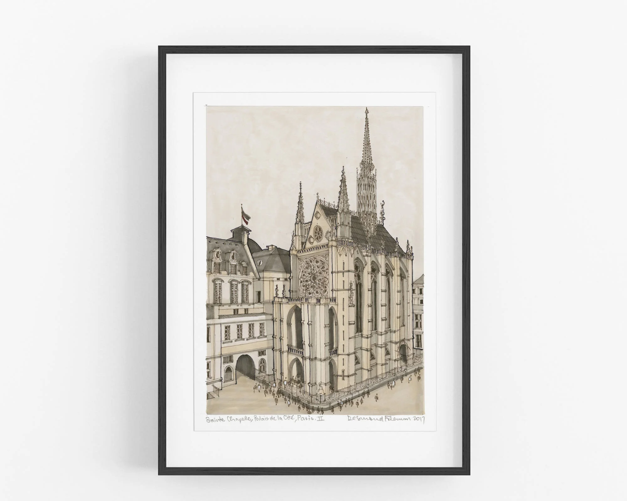 Sainte Chapelle, Palais de la Cité, Paris, Original Drawing in pen and ink by Desmond Freeman