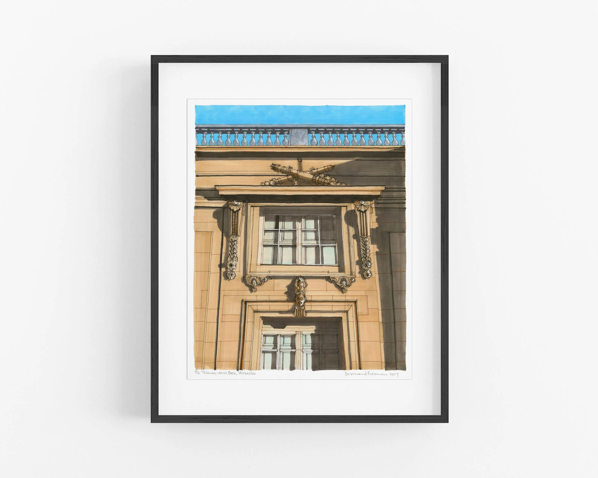 The Trianon-sous Bois, Versailles, Paris, 2019, Original pen and ink drawing by Desmond Freeman