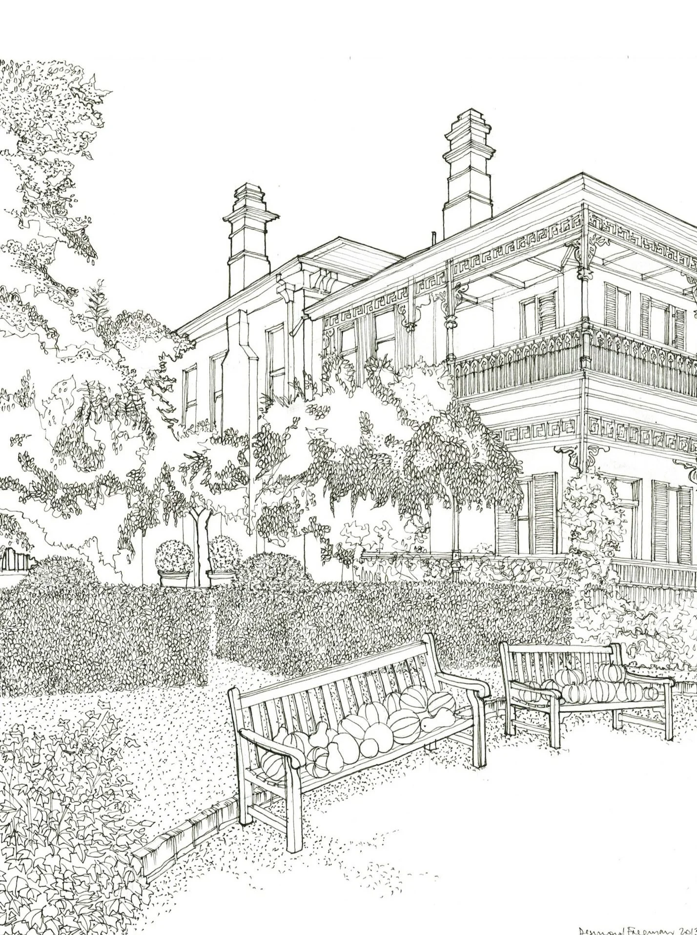 Eastern elevation with pumpkins, Retford Park, Bowral, NSW