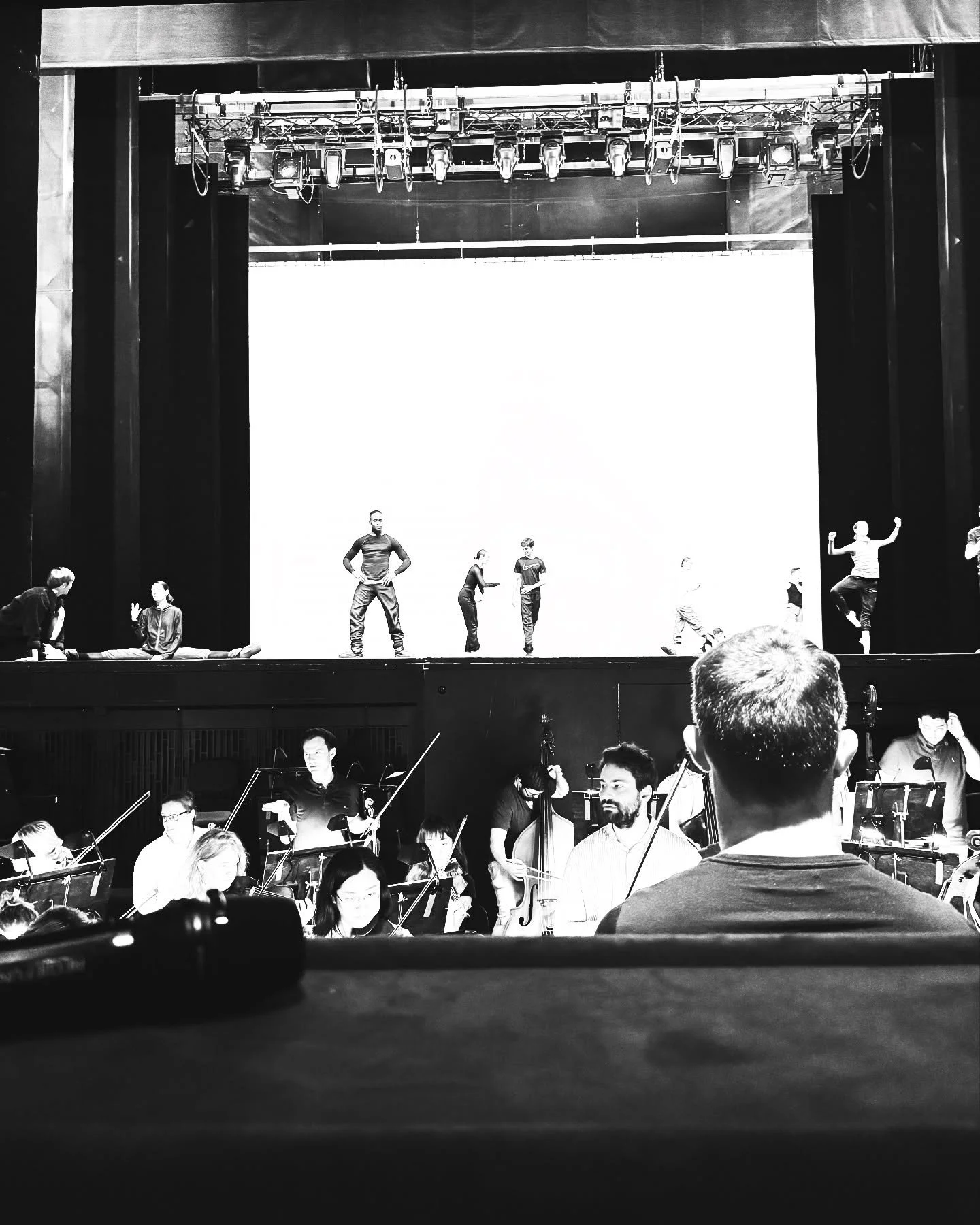 First orchestra rehearsal on stage!
First encounter of artists of great talent, on stage and in the pit, united for a brief moment of sheer harmony.
Find a common voice, a common breath, the stroke of a chord vibrating the bodies on stage, together a